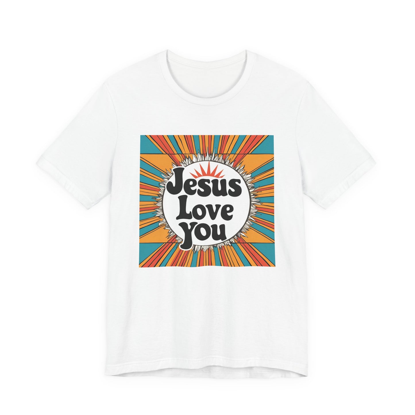 Retro Sunburst “Jesus Love You” T-Shirt – Bold Faith, Vintage Comfort