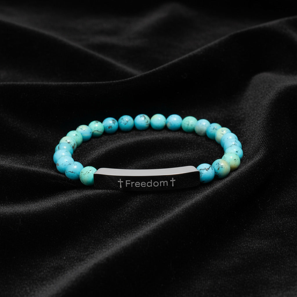 Freedom - Inspirational Natural Stone Bracelet - Engraved 'Freedom'