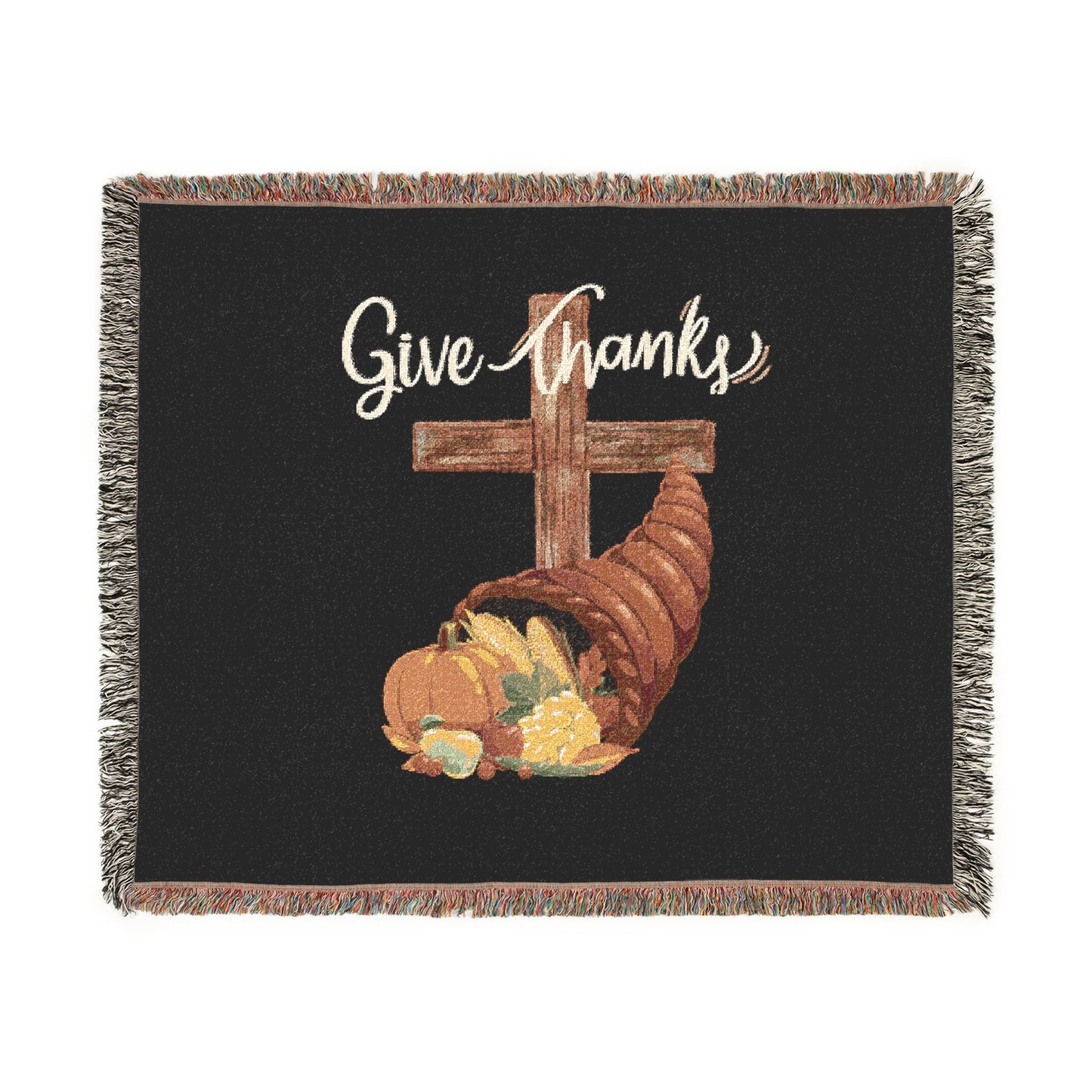 Woven Blanket: Give Thanks Christian Harvest Thanksgiving Decor