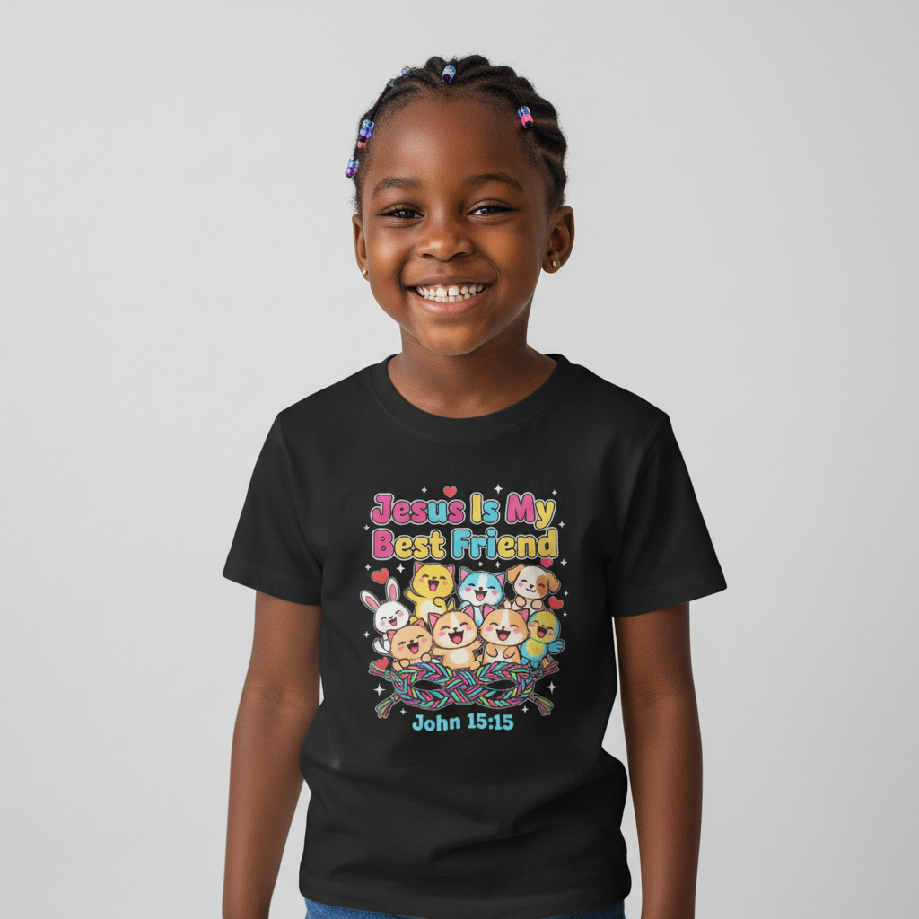 Jesus Is My Best Friend Kids T-Shirt — John 15:15 Cute Animal Faith Tee