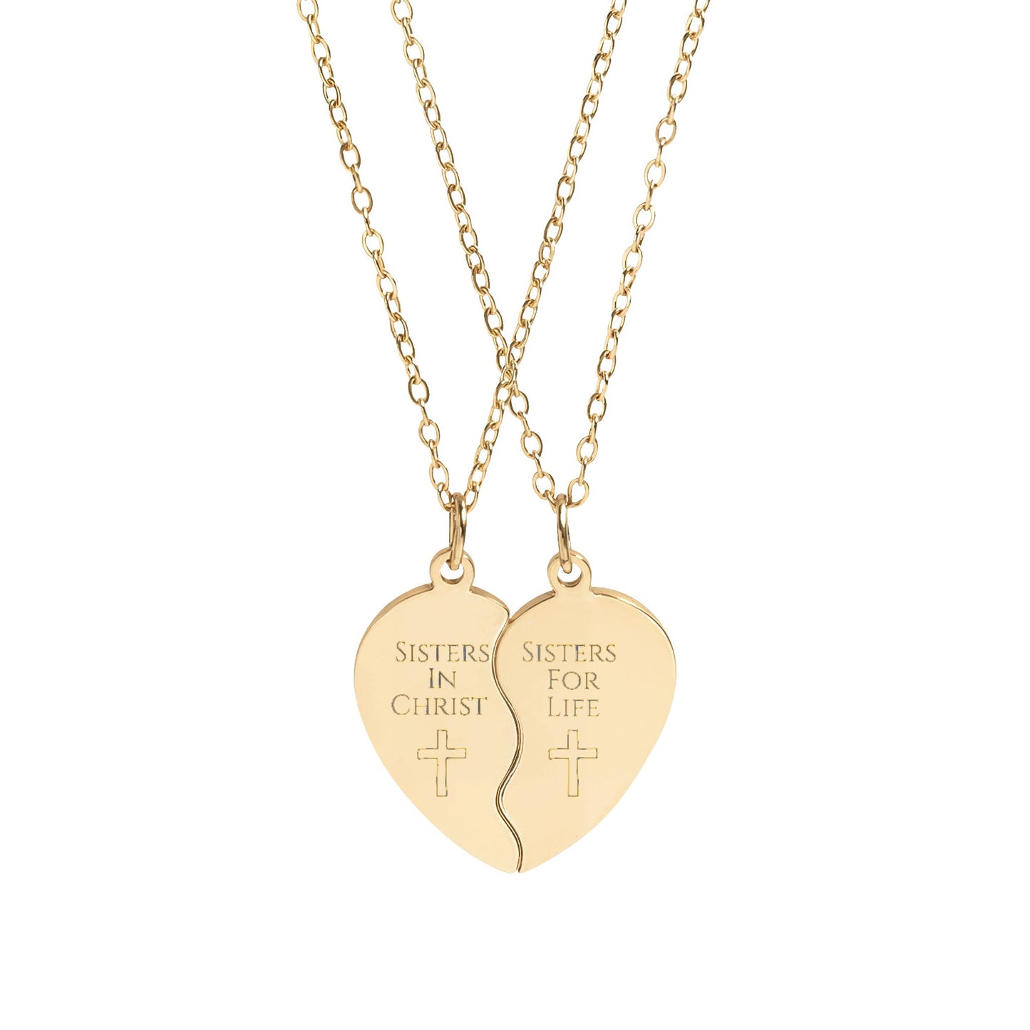 Engravable Break-Apart Heart Necklace Set — Matching BFF/Partner Pendant