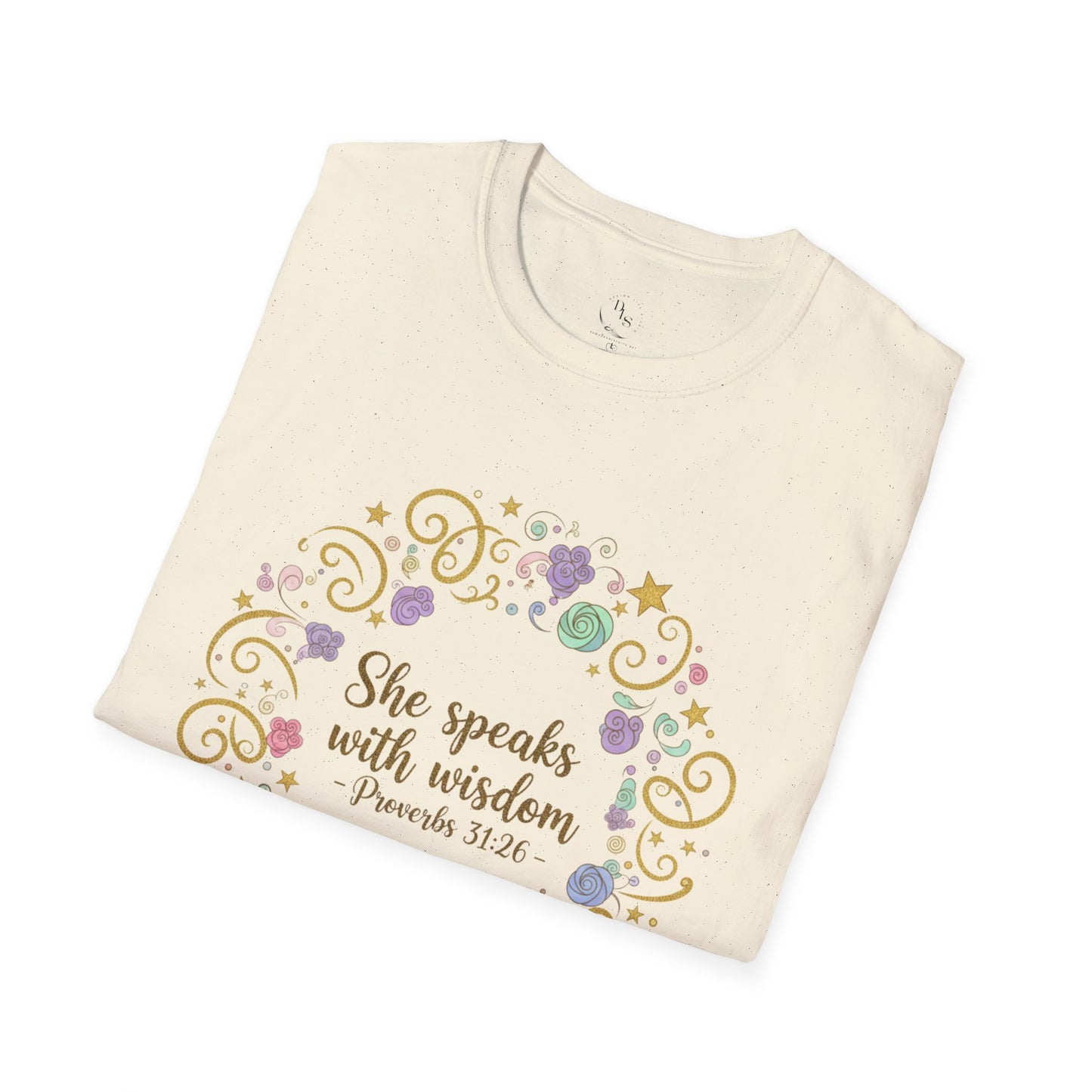 She Speaks with Wisdom Proverbs 31:26 Floral Bible Verse T-Shirt