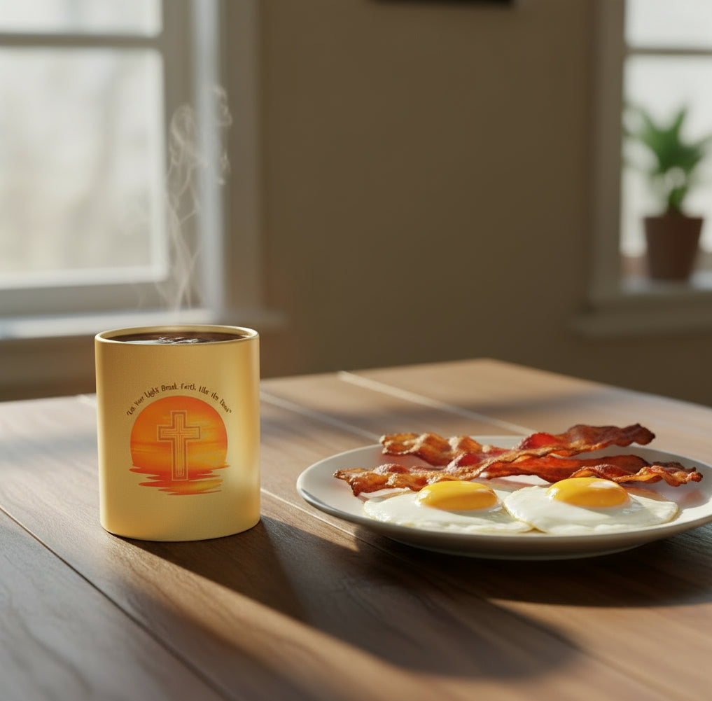 Inspirational Metallic Mug - Silver/Gold, Christian Coffee Cup, Faith Gift, Morning Motivation, Beautiful Sunset Design