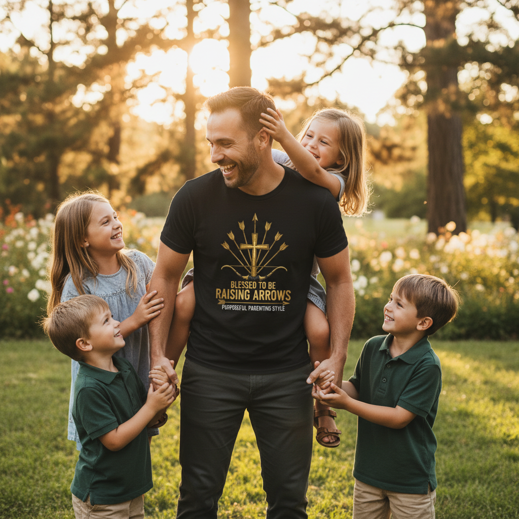 Christian T-Shirt — Blessed & Raising Arrows Cross Graphic