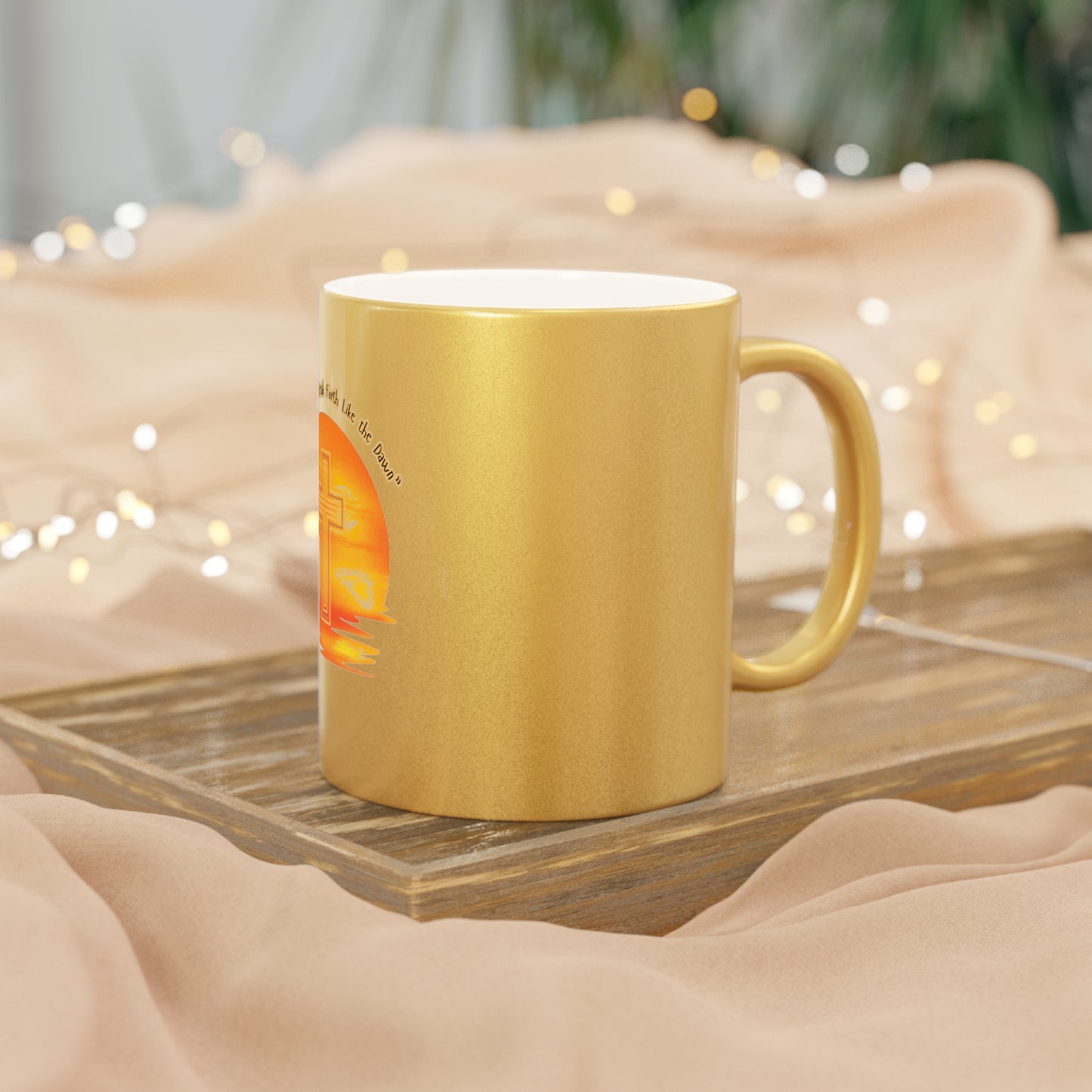 Inspirational Metallic Mug - Silver/Gold, Christian Coffee Cup, Faith Gift, Morning Motivation, Beautiful Sunset Design