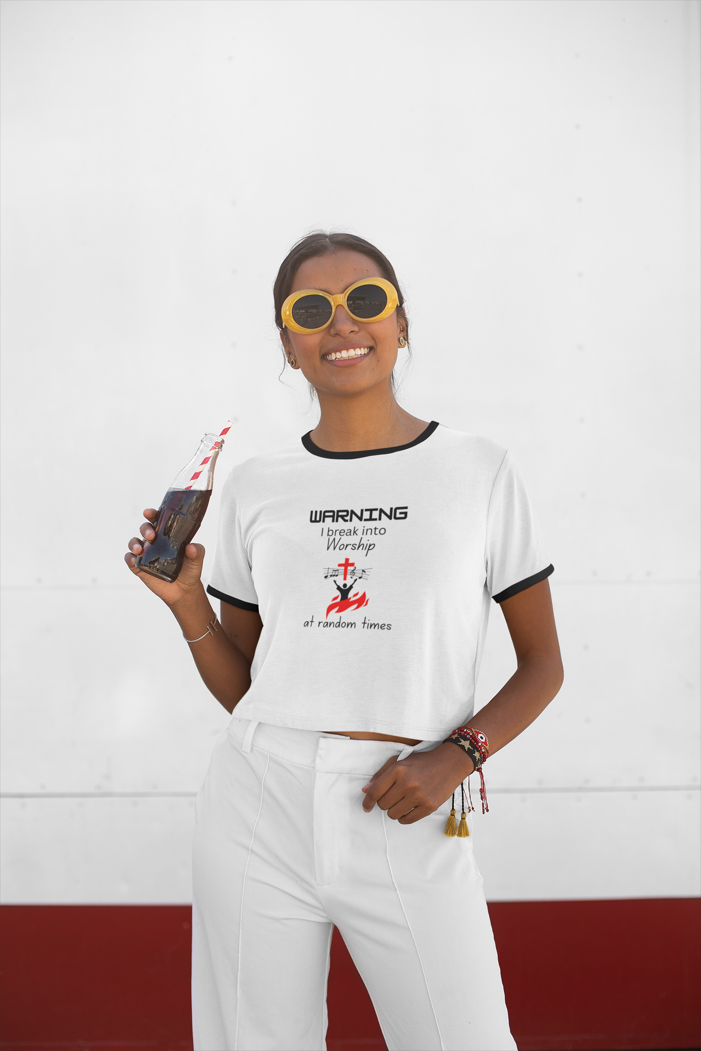 Warning Worship Unisex Cotton Ringer T-Shirt | Christian T-Shirt, Faith Apparel, Inspirational Tee, Casual Church Wear, Gift for Believers