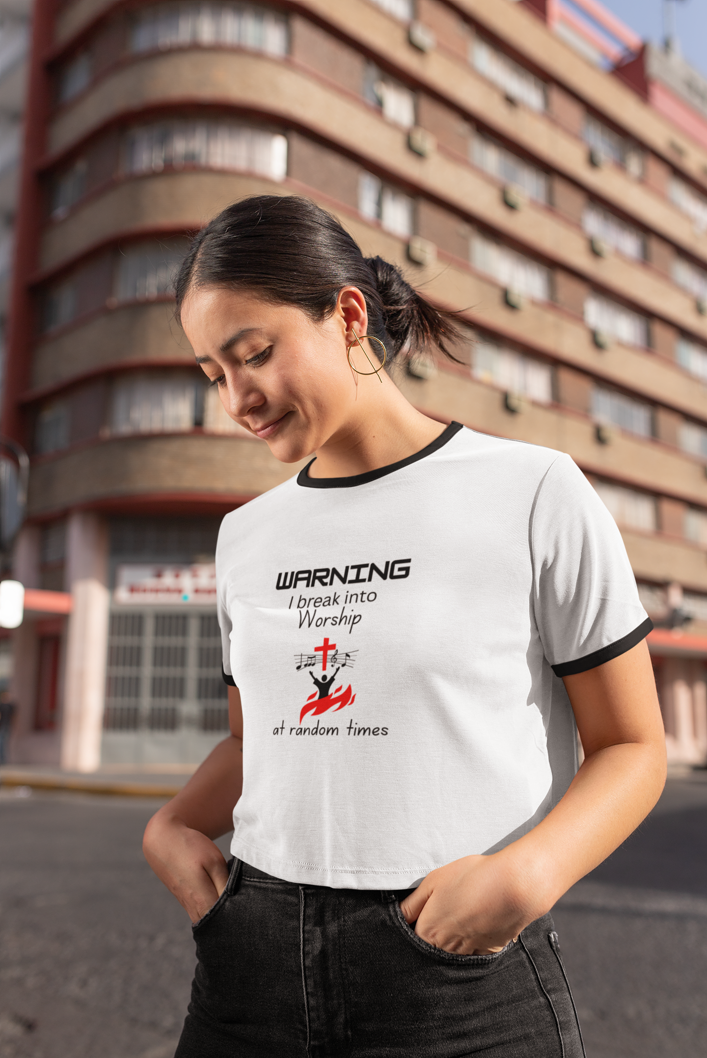 Warning Worship Unisex Cotton Ringer T-Shirt | Christian T-Shirt, Faith Apparel, Inspirational Tee, Casual Church Wear, Gift for Believers