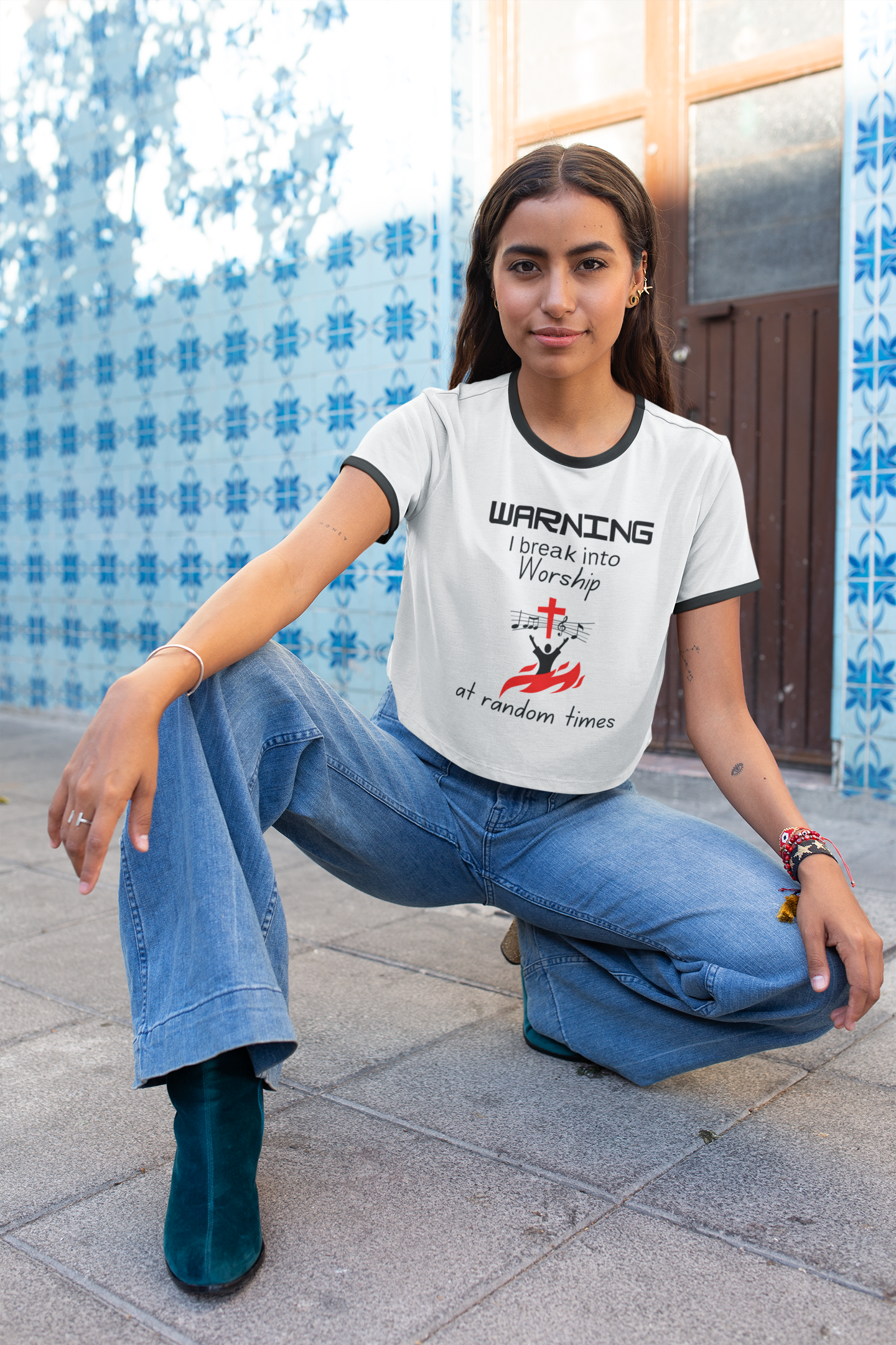 Warning Worship Unisex Cotton Ringer T-Shirt | Christian T-Shirt, Faith Apparel, Inspirational Tee, Casual Church Wear, Gift for Believers