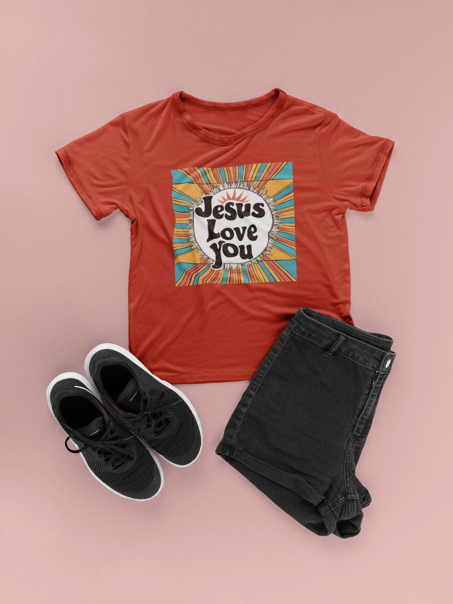 Retro Sunburst “Jesus Love You” T-Shirt – Bold Faith, Vintage Comfort
