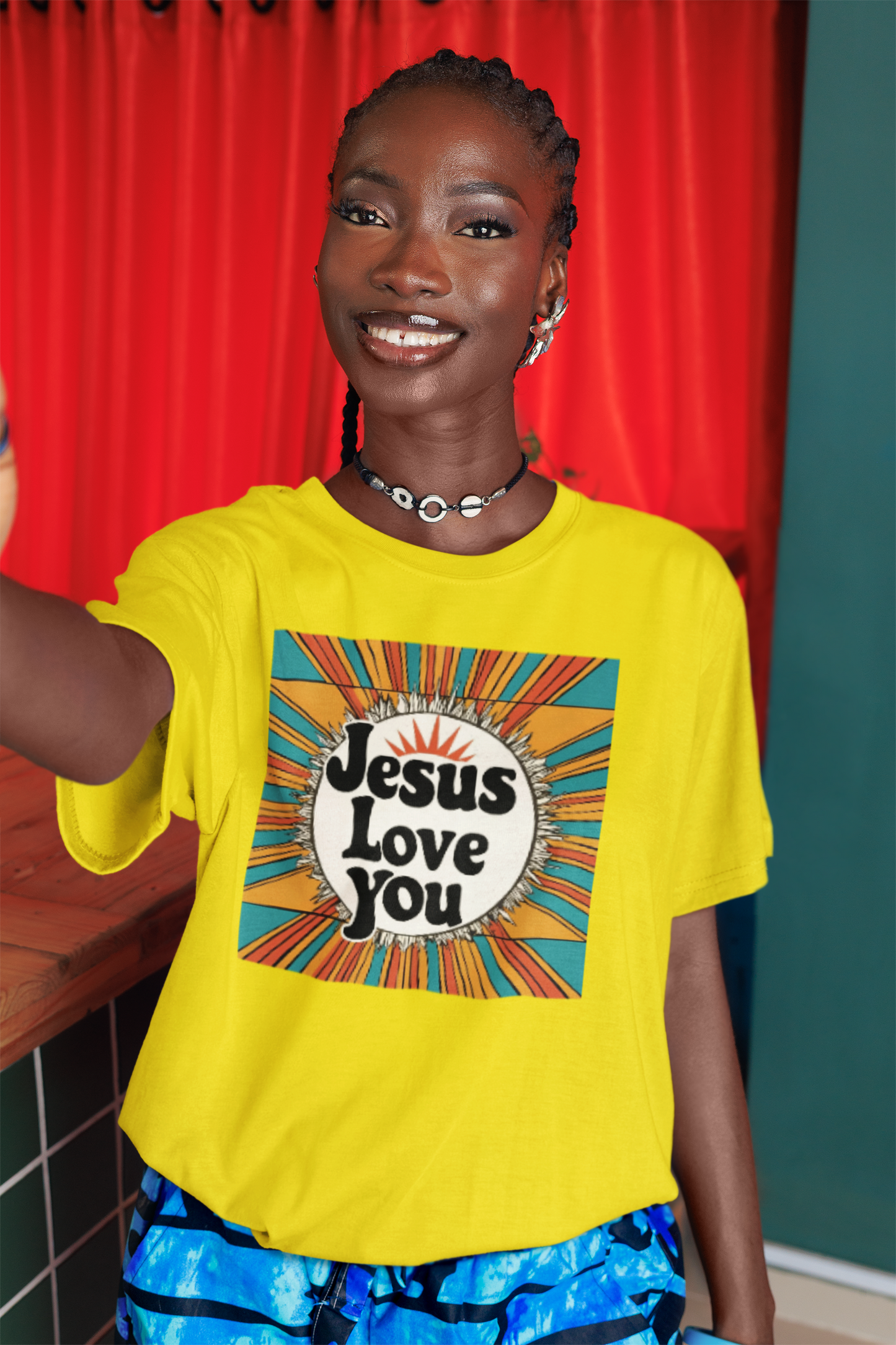 Retro Sunburst “Jesus Love You” T-Shirt – Bold Faith, Vintage Comfort