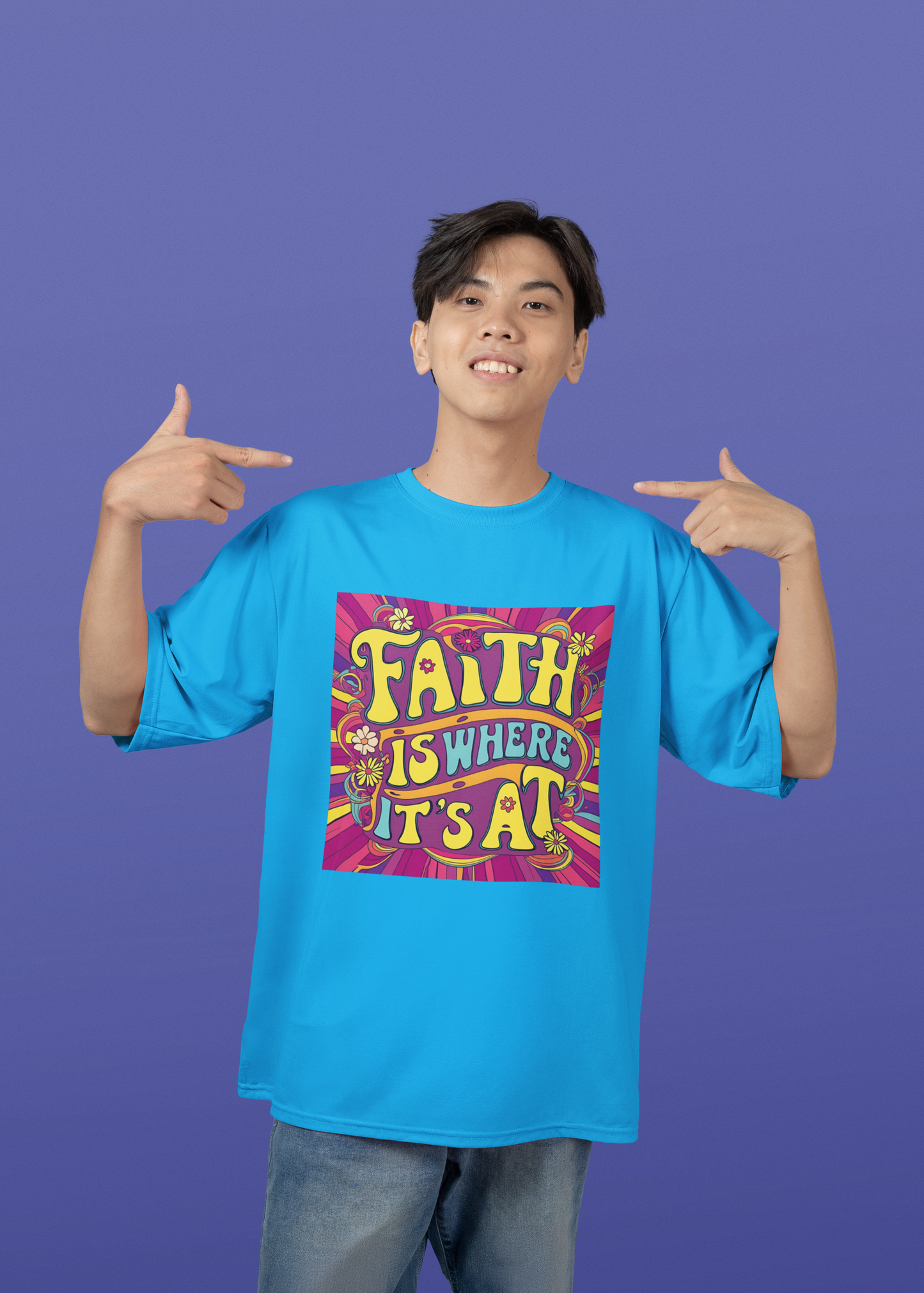 Faith Is Where It’s At – Retro Christian T-Shirt with Psychedelic Flair