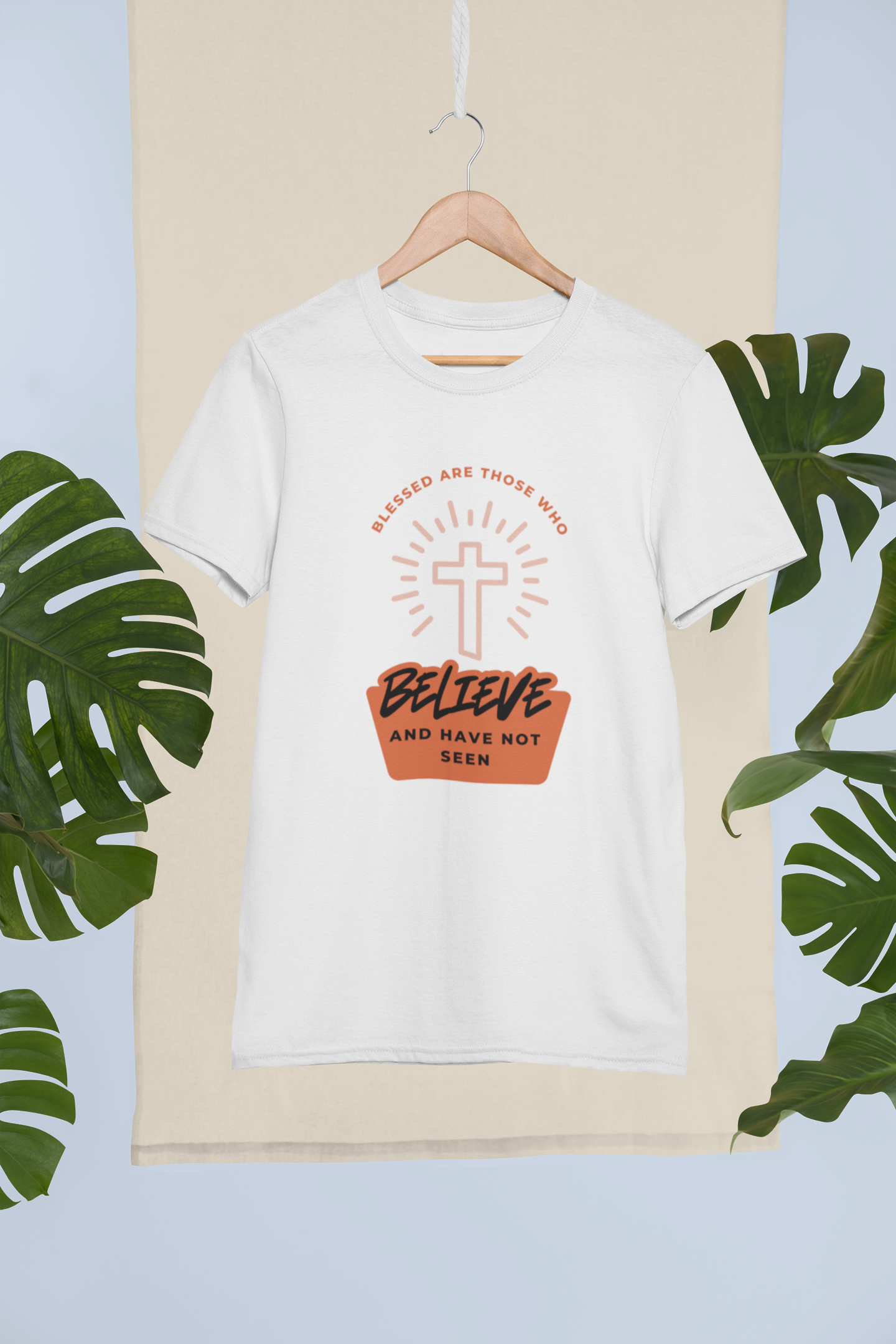 Blessed Are Those Who Believe” Radiant Cross Tee Faith That Shines. Belief That Endures.