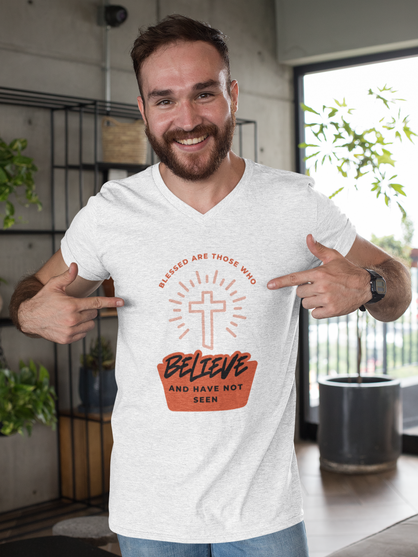 Blessed Are Those Who Believe” Radiant Cross Tee Faith That Shines. Belief That Endures.
