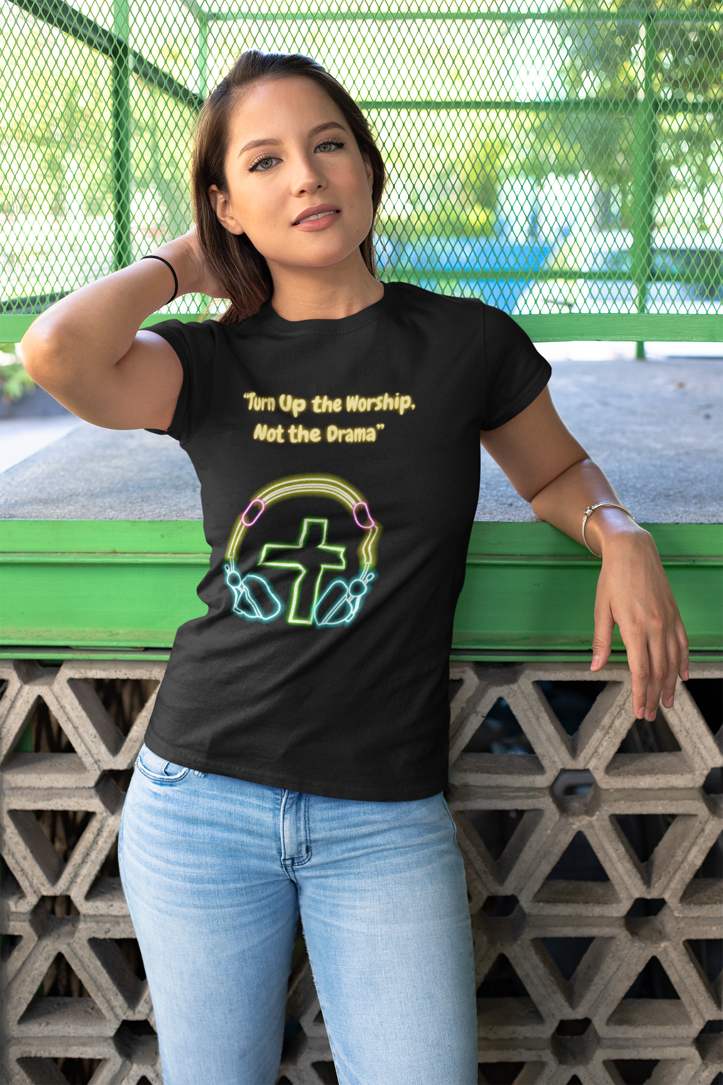 Turn Up the Worship – Not the Drama Tee Faith Loud. Drama-Free. Spirit-Led Style.