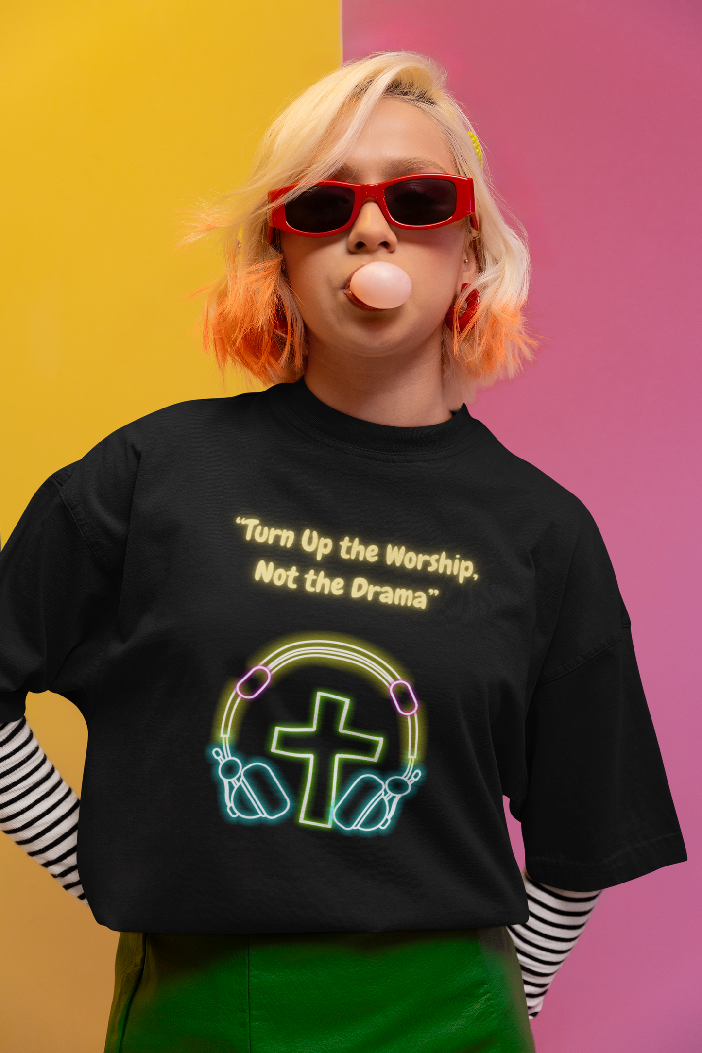 Turn Up the Worship – Not the Drama Tee Faith Loud. Drama-Free. Spirit-Led Style.