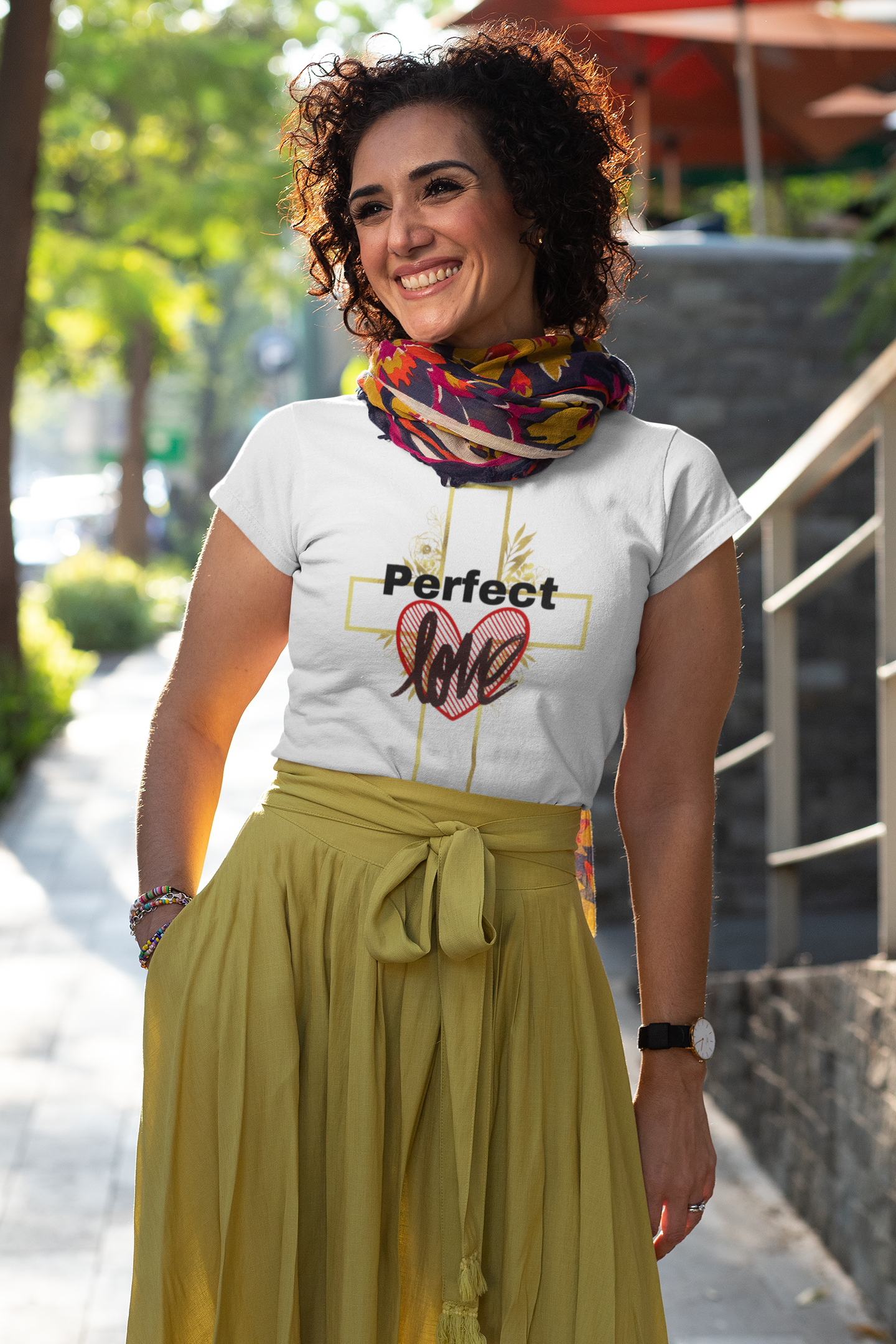 Perfect Love Christian T-Shirt – Gold Cross & Crowned Heart Design | Faith Apparel