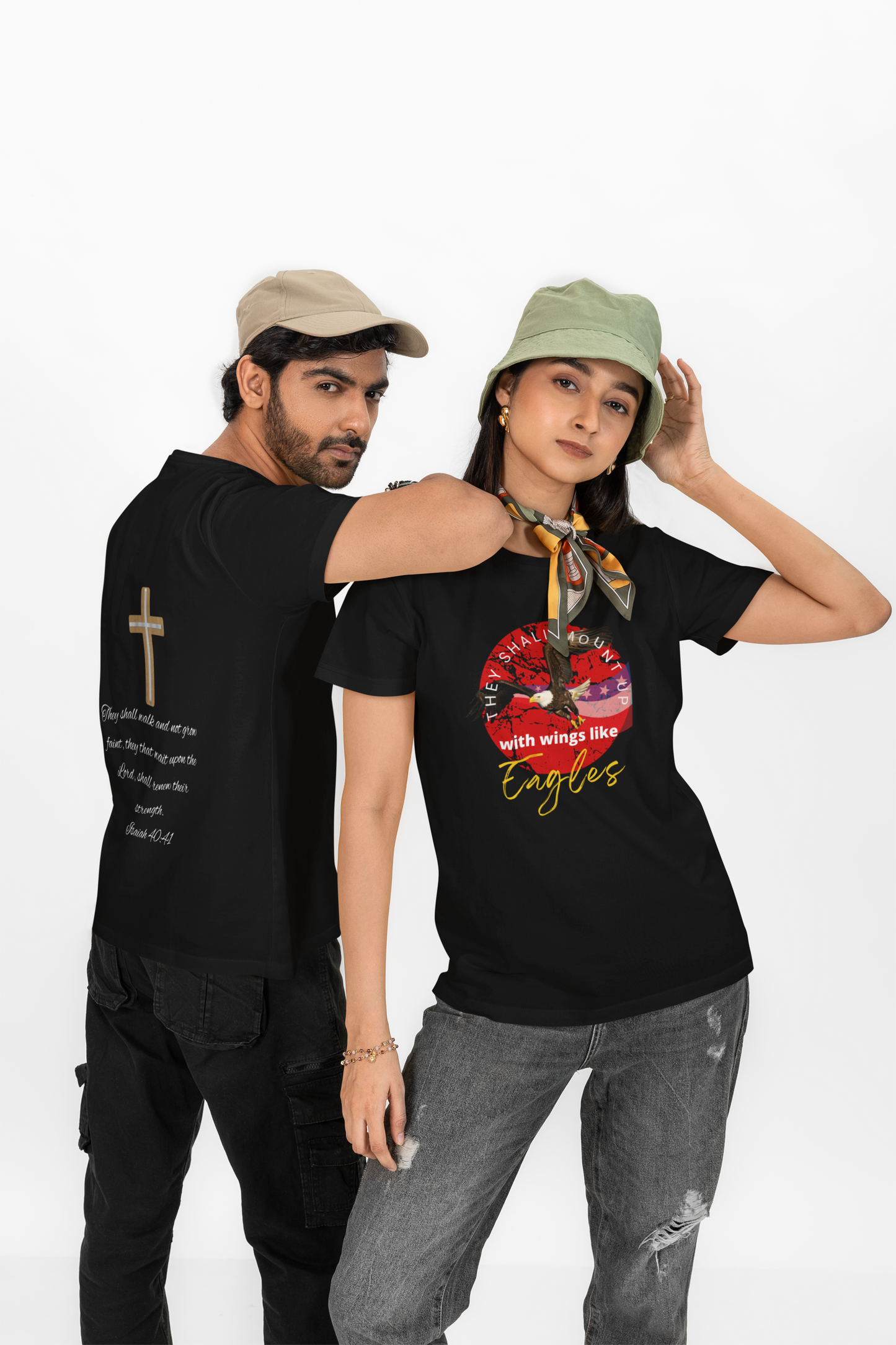 Mount Up with Wings Like Eagles T-Shirt – Patriotic Christian Apparel | Isaiah 40:31 Front & Back Design T-Shirt