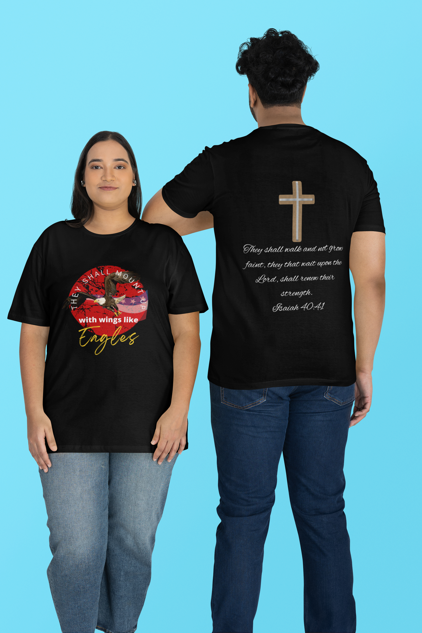 Mount Up with Wings Like Eagles T-Shirt – Patriotic Christian Apparel | Isaiah 40:31 Front & Back Design T-Shirt