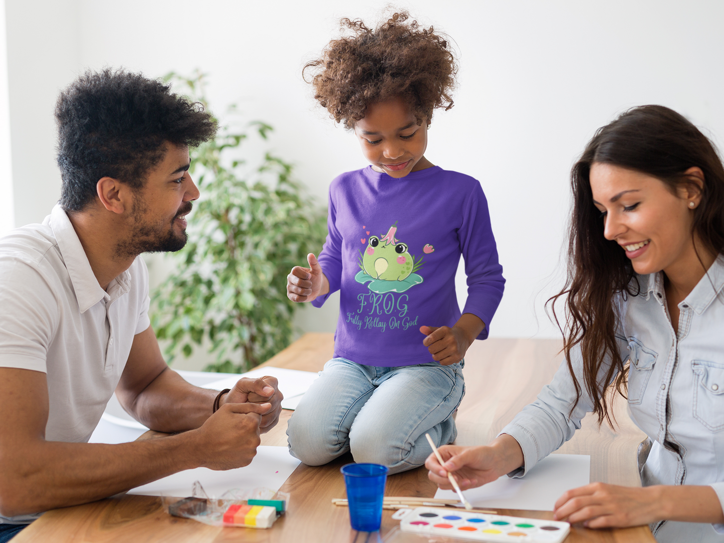 Frog fully rely on God cute christian t shirt Love Youth Long Sleeve Tee - Fun and Playful Design for Kids