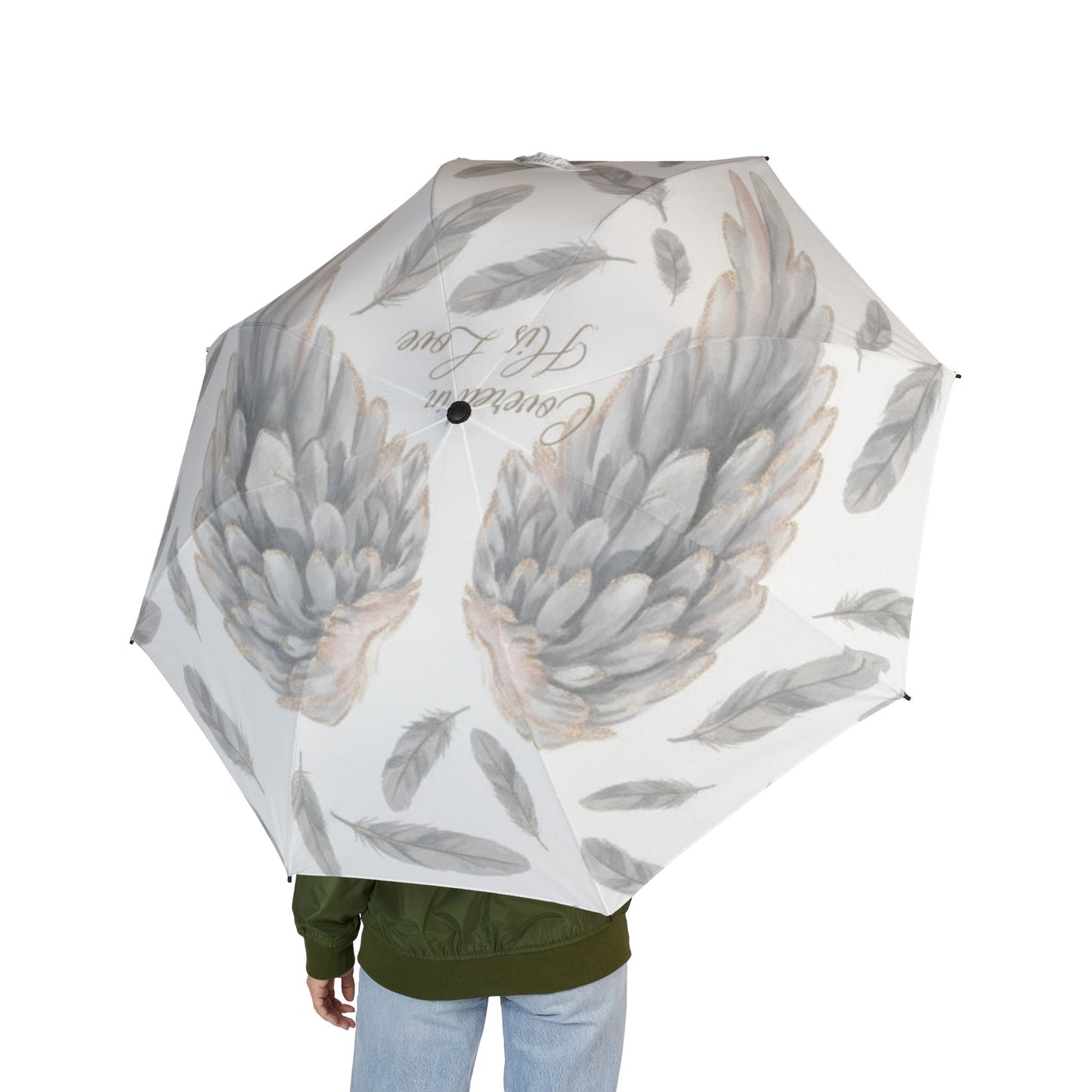 Covered in His Love - Feather Design Foldable Umbrella - Stylish and Practical