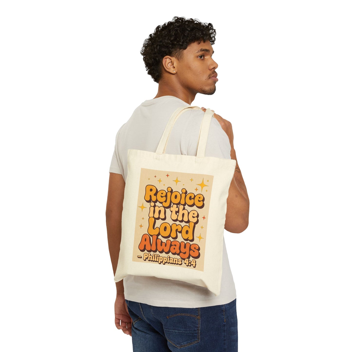 Tote Bag — "Rejoice in the Lord Always" Philippians 4:4 Christian Canvas Tote