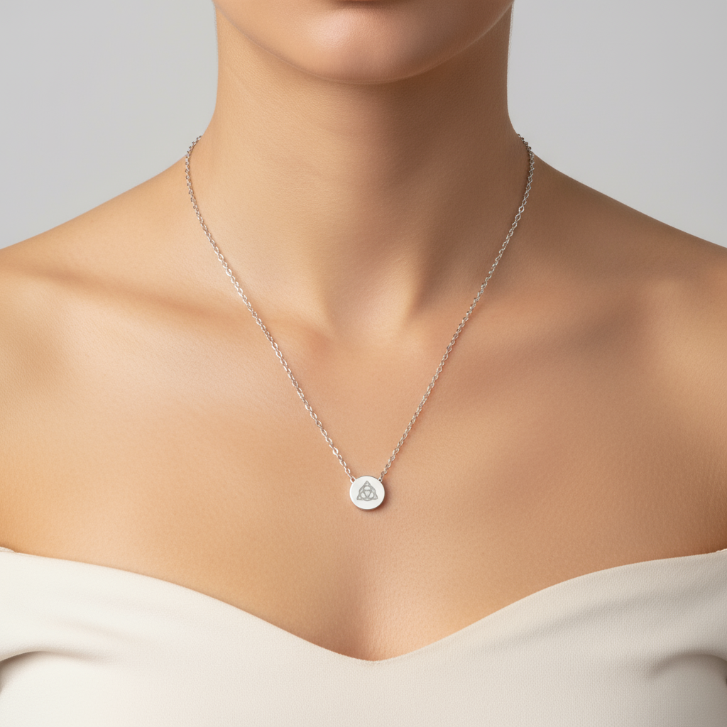 Irish Trinity Knott Mini Engraved Circle Necklace — Petite Trinity Symbol Pendant, Personalized Everyday Jewelry