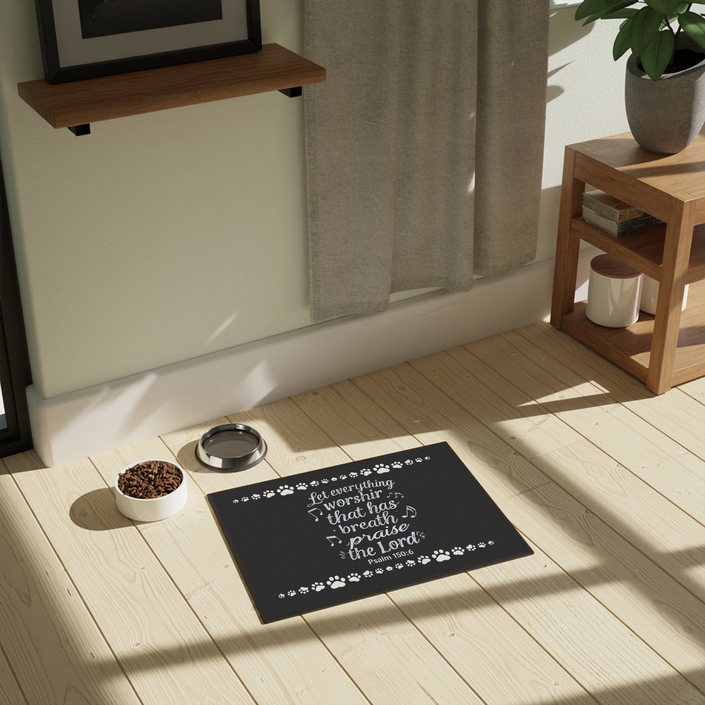 Pet Mat — "Let Everything Worship" Psalm 150:6 Paw Print Bible Verse Pet Mat (18"x24")
