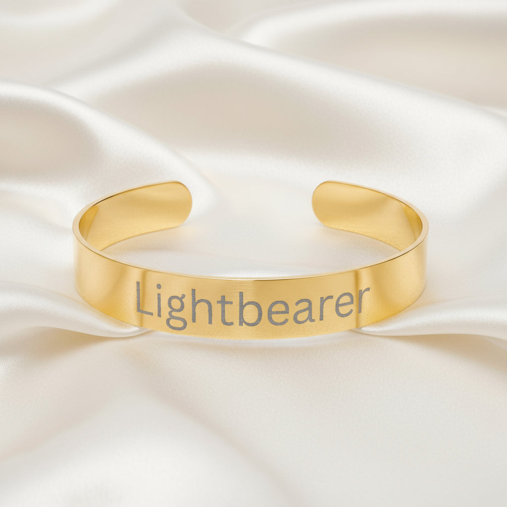Lightbearer - Personalized Cuff Bracelet - Engraved 'Lightbearer' Statement Jewelry