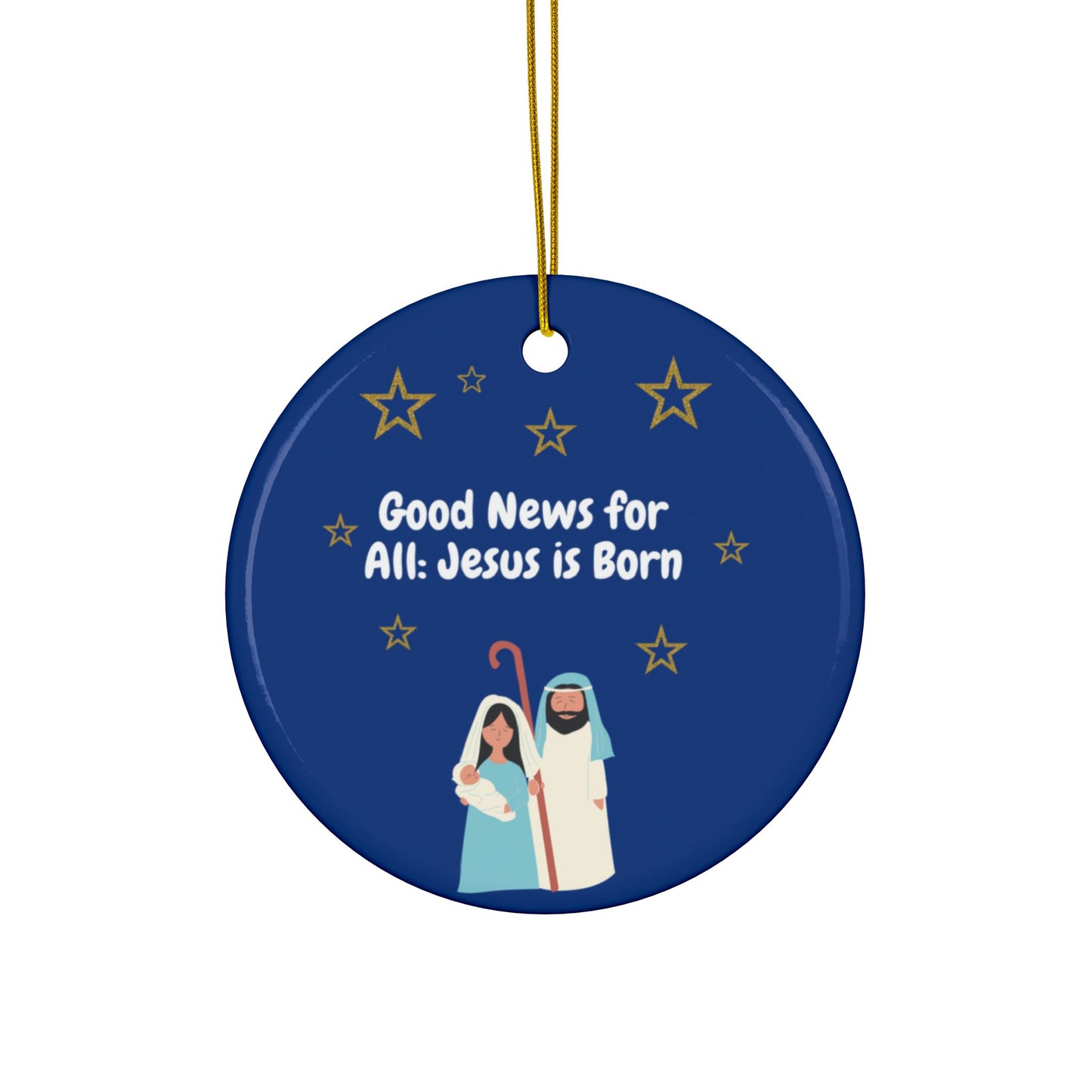 Christmas Ceramic Ornaments - "Good News for All: Jesus is Born" - Set of 1, 3, 5, or 10