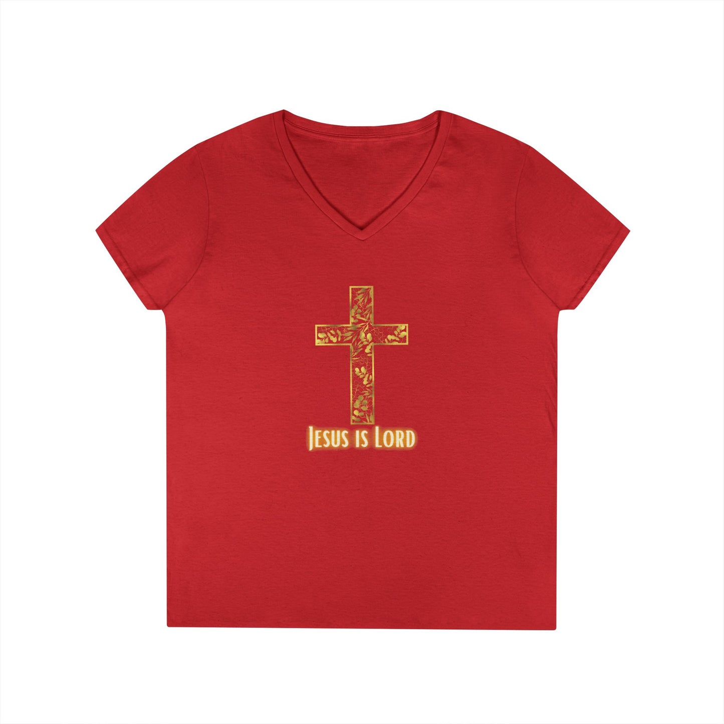 Women's Floral Cross V‑Neck T‑Shirt — Faith Over Fear Inspirational Top