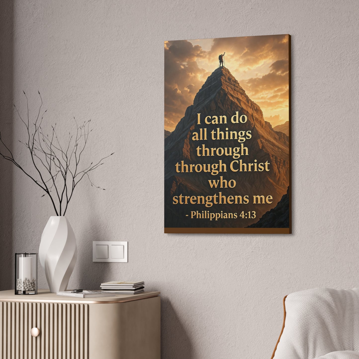 Philippians 4:13 Mountain Canvas Print — Inspirational Christian Wall Art