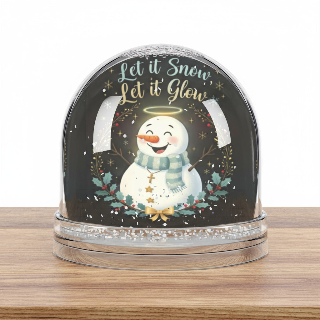 Let It Snow, Let It Glow Snow Globe – Festive Snowman Holiday Decor
