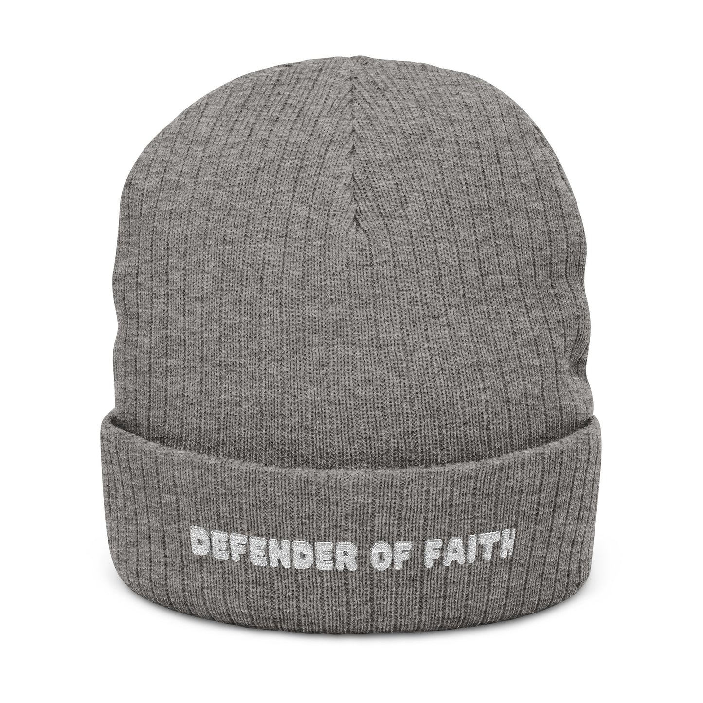 Defender of Faith Ribbed Knit Beanie (Embroidery)