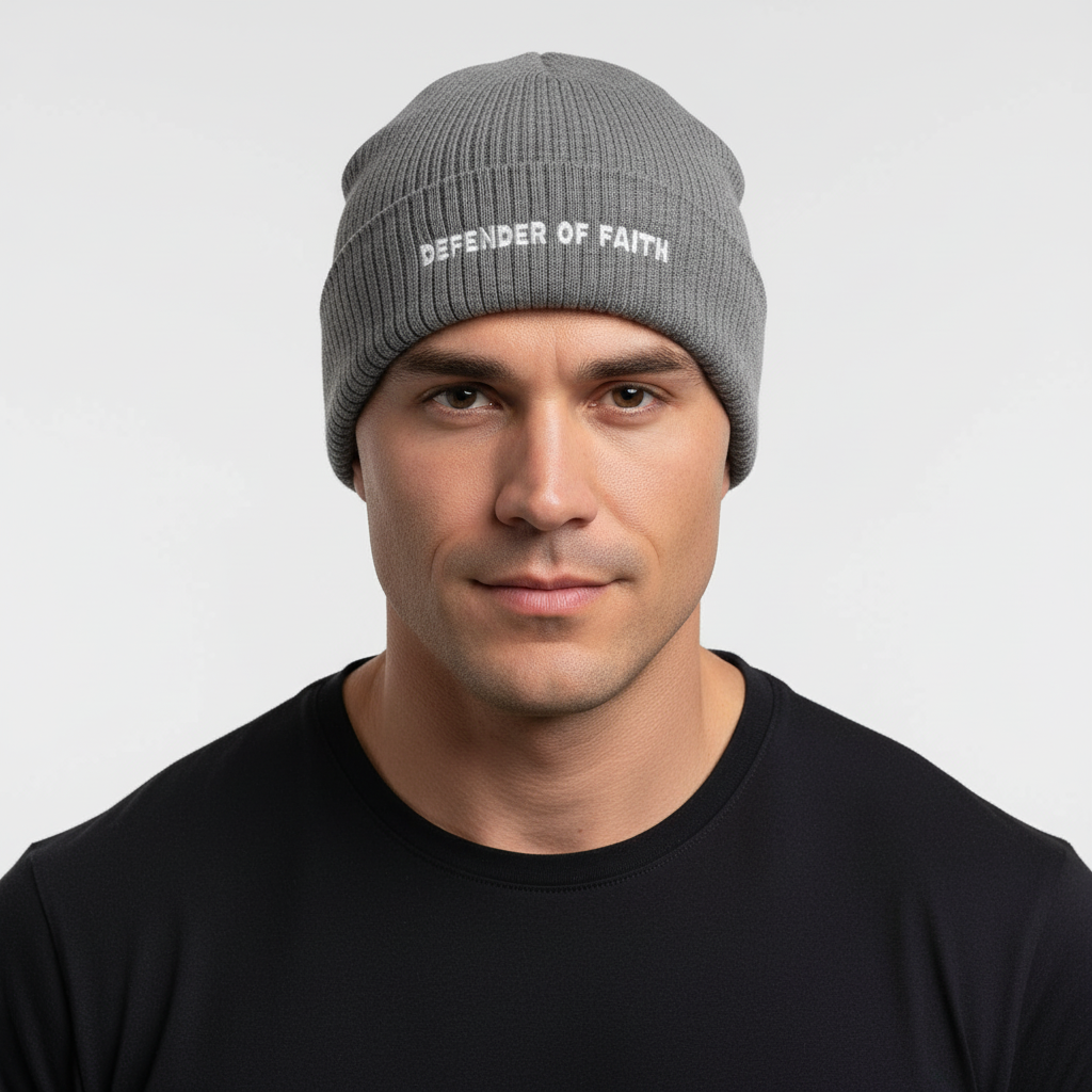 Defender of Faith Ribbed Knit Beanie (Embroidery)