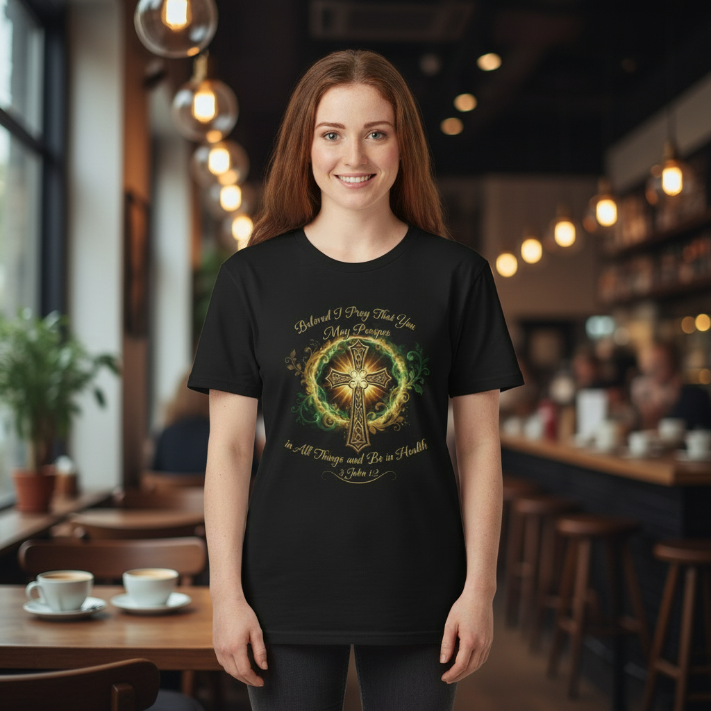 T-Shirt — Celtic Tree of Life Floral Beloved I pray that you may prosper even as my soul prospers Design (Earthy Nature Graphic)