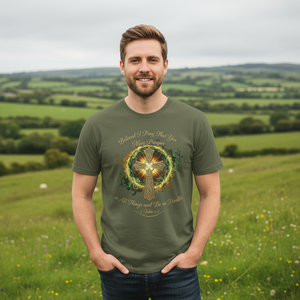 T-Shirt — Celtic Tree of Life Floral Beloved I pray that you may prosper even as my soul prospers Design (Earthy Nature Graphic)