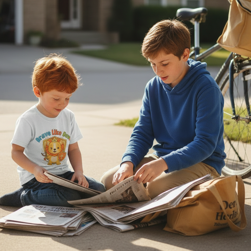 'Brave Like David' Kids Tee — Cute Lion Knight Children's T‑Shirt