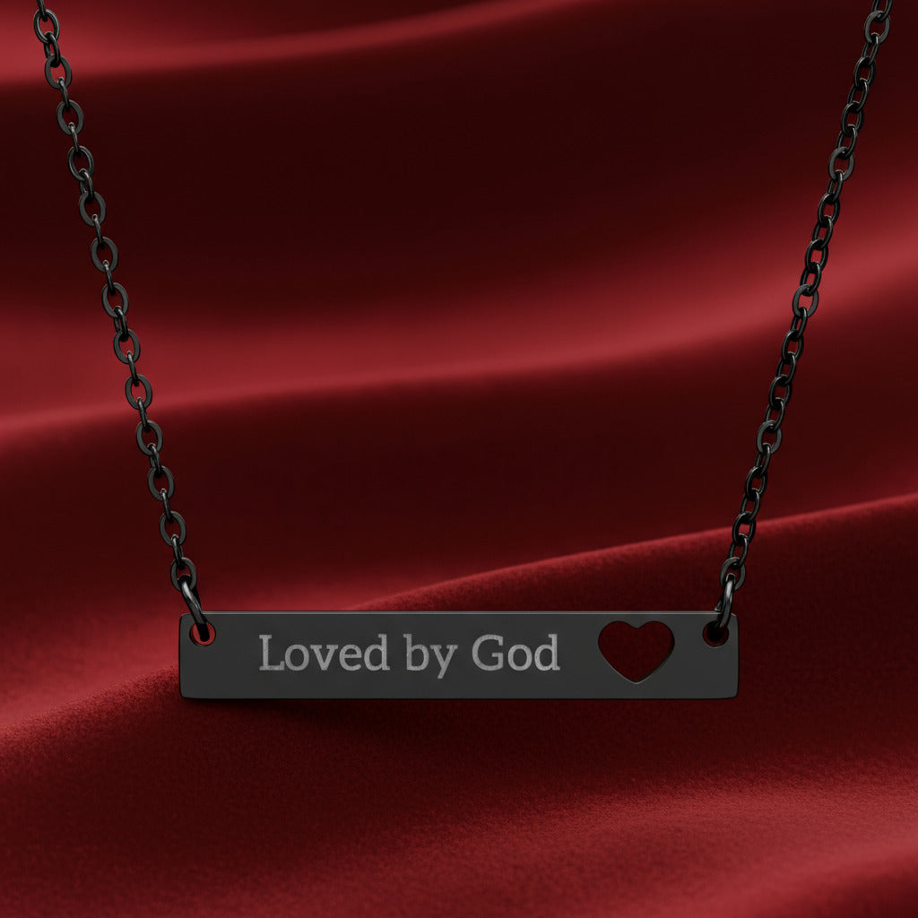 Engraved Heart Bar Necklace - Loved by God