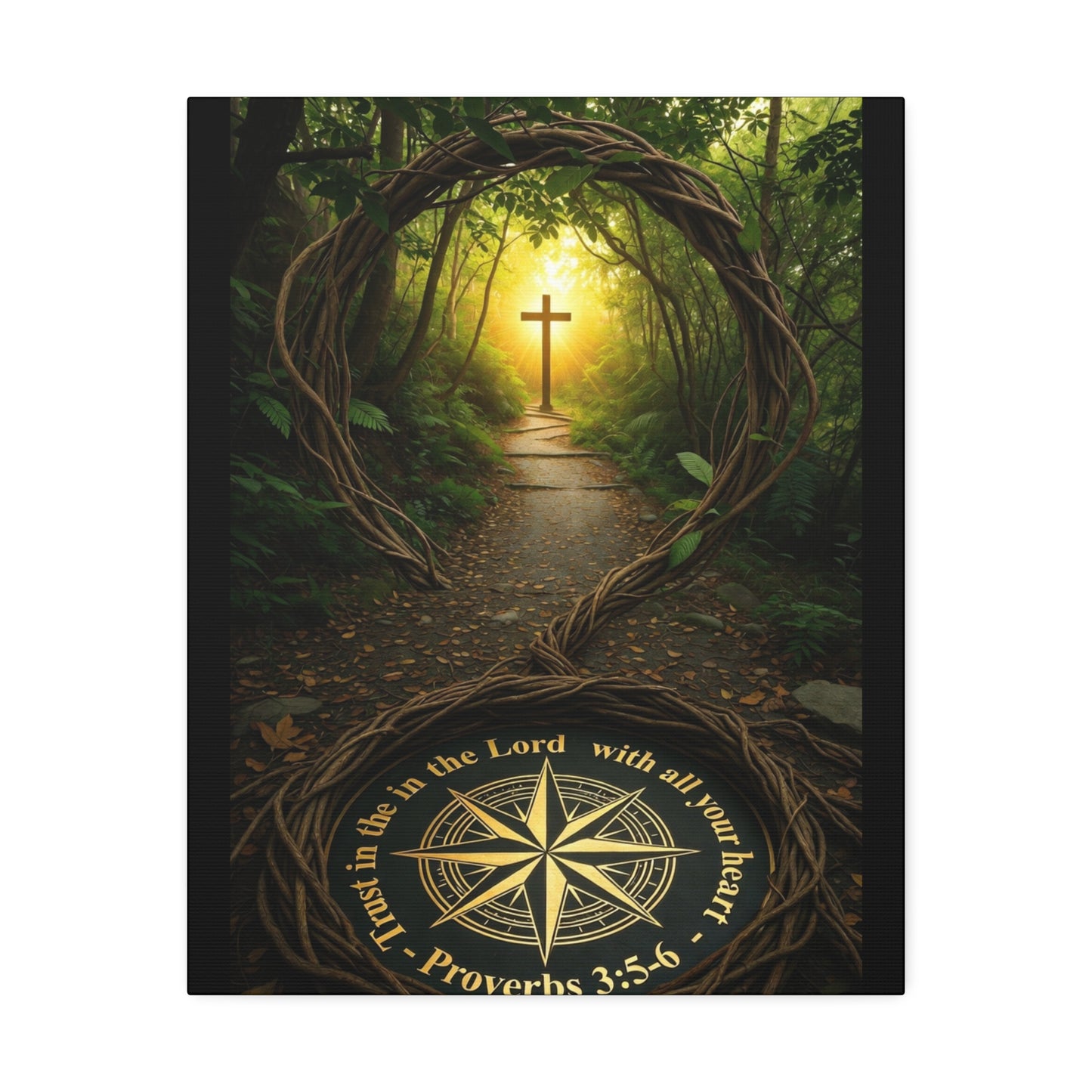 Christian Canvas Wall Art — 'Trust in the Lord' Cross Pathway (Proverbs 3:5-6)