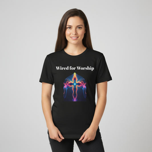 Wired for Worship.  Electric Cross Graphic Tee - Unisex Jersey Short Sleeve Shirt