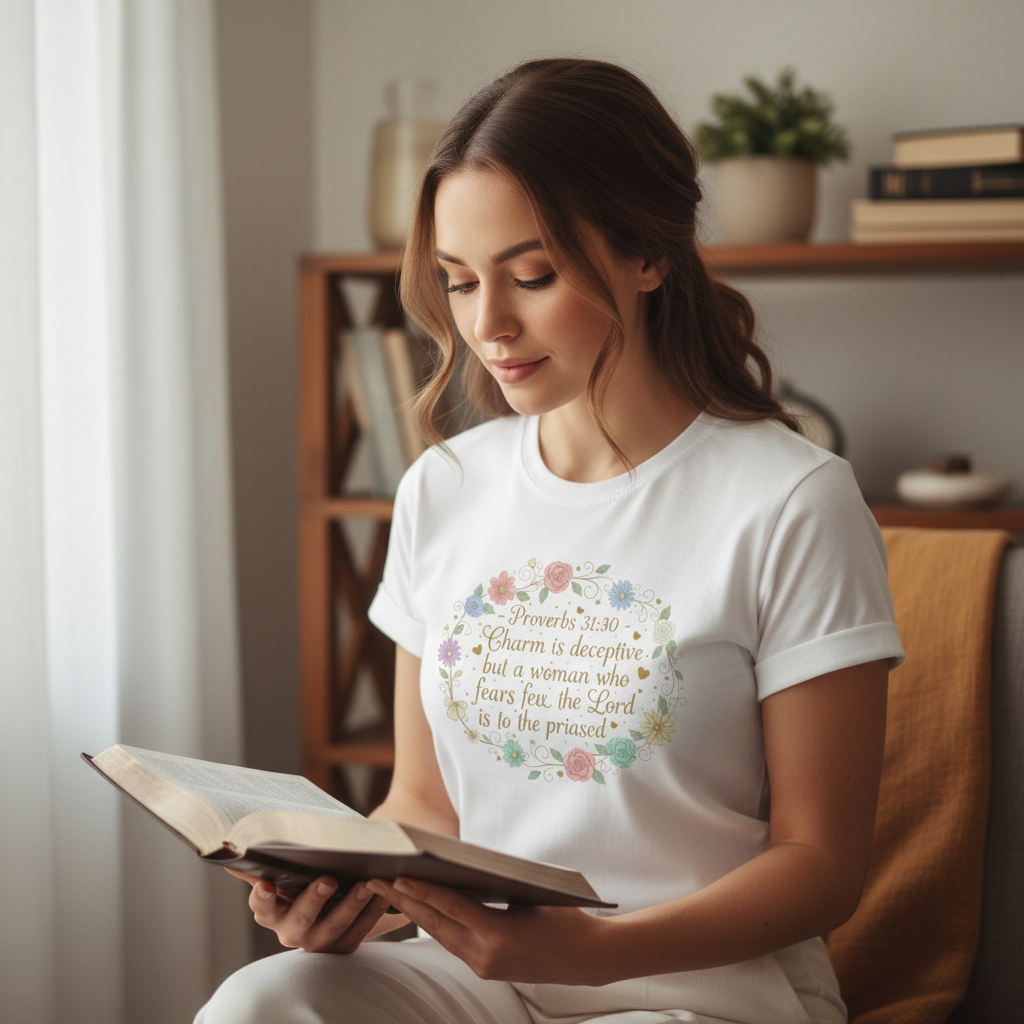 Proverbs 31:30 Floral Christian T-Shirt — "Charm is deceptive..." Faith Tee
