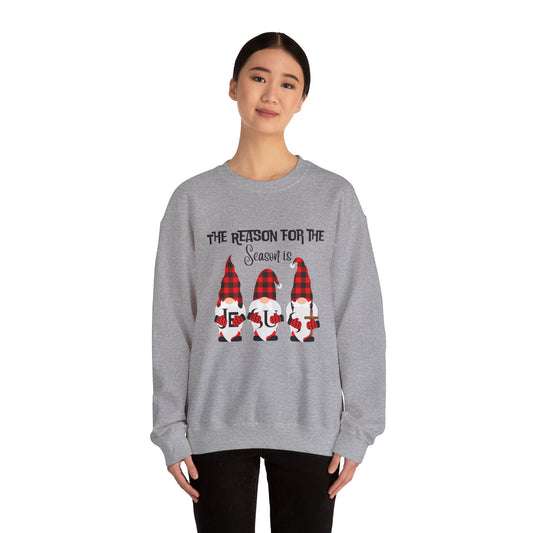 Christmas Gnome Sweatshirt – “The Reason for the Season” Buffalo Plaid Crewneck