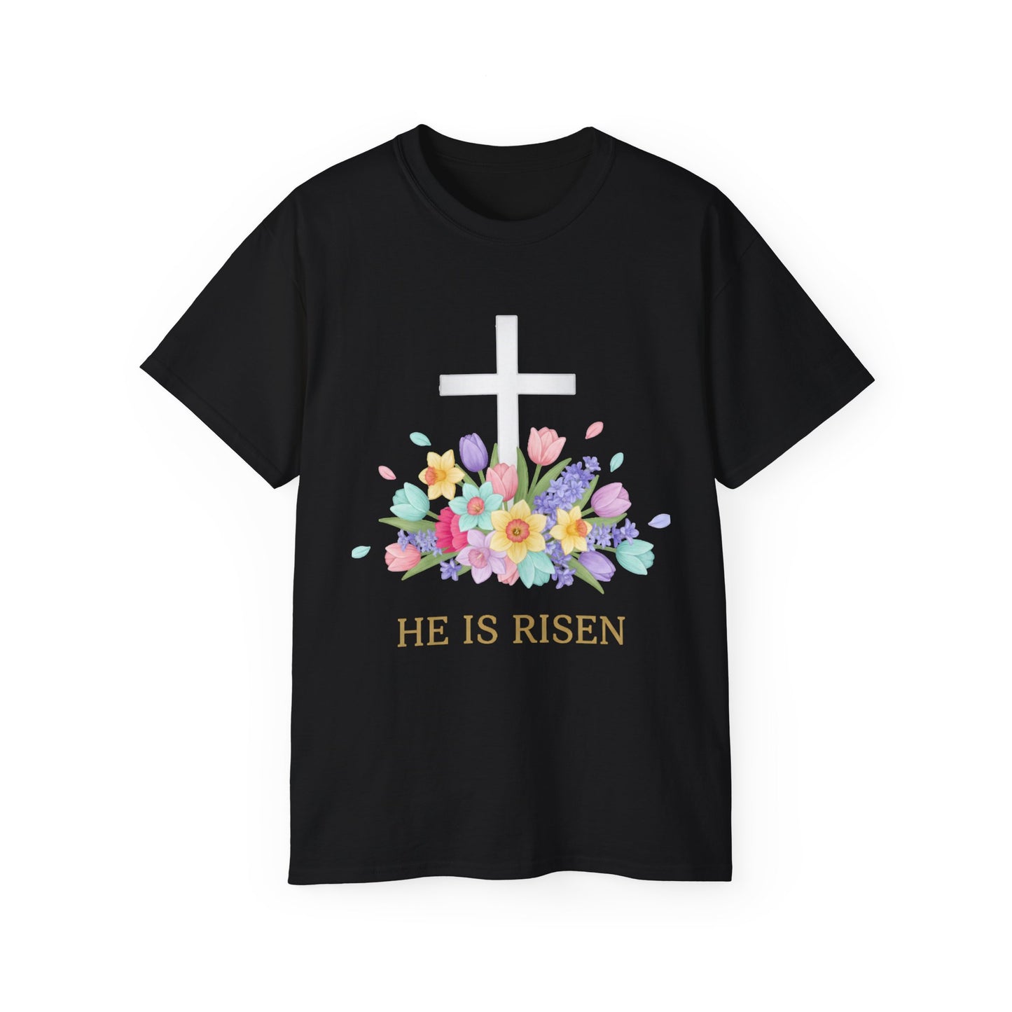 Easter 'He Is Risen' Floral Cross T-Shirt