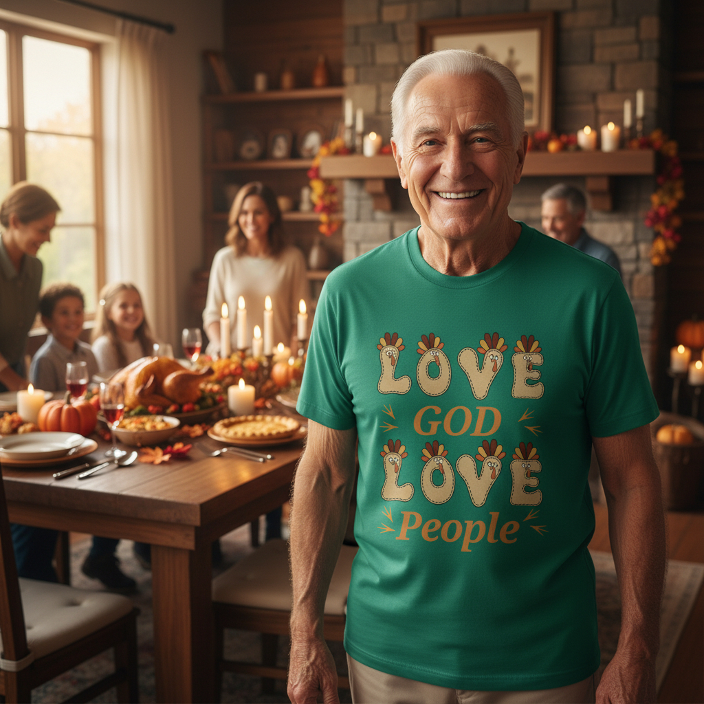 Love God, Love People Thanksgiving T Shirt -  Short Sleeve Tee