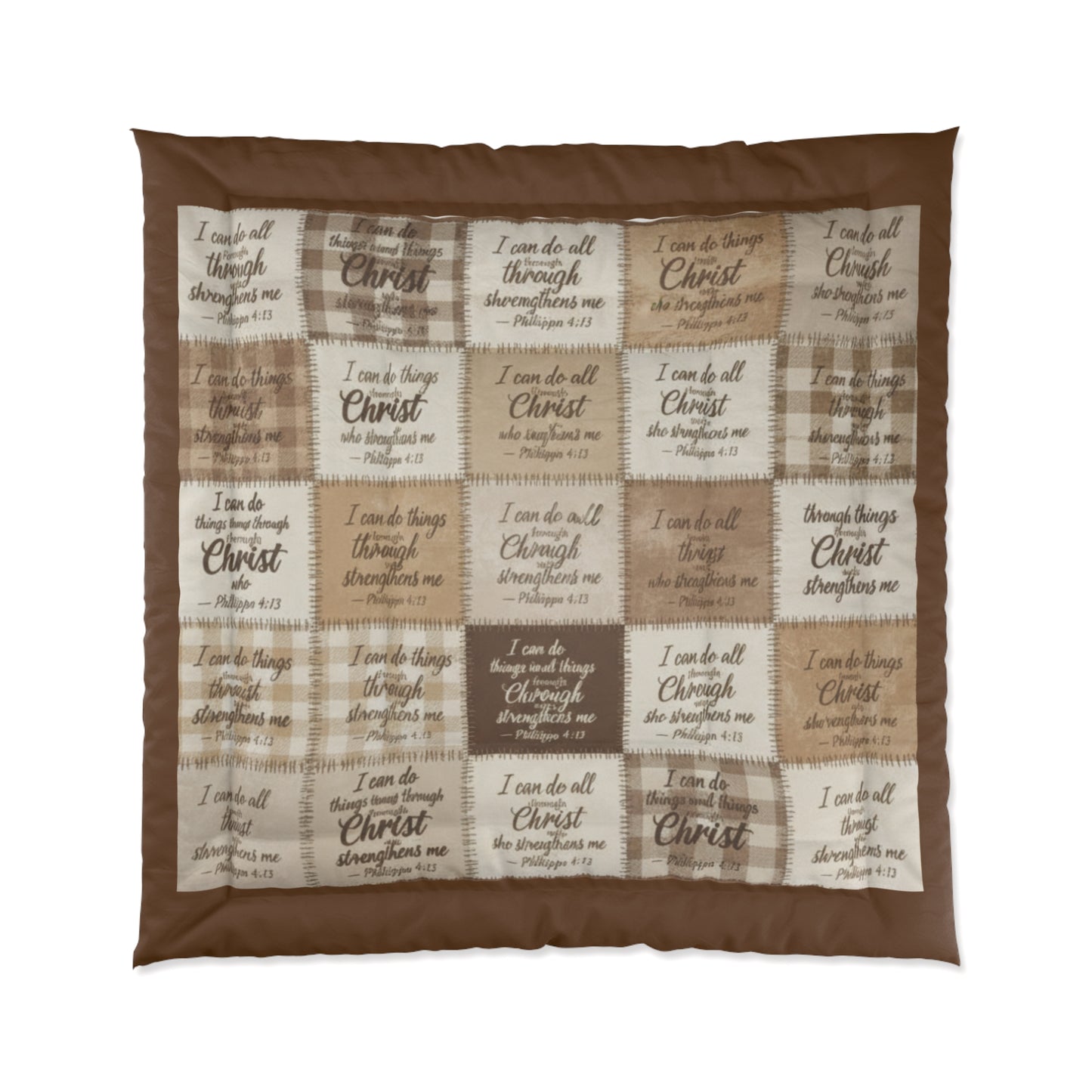 Inspirational Plaid Christian Comforter – 'I Can Do All Things Through Christ' Patchwork Bedding