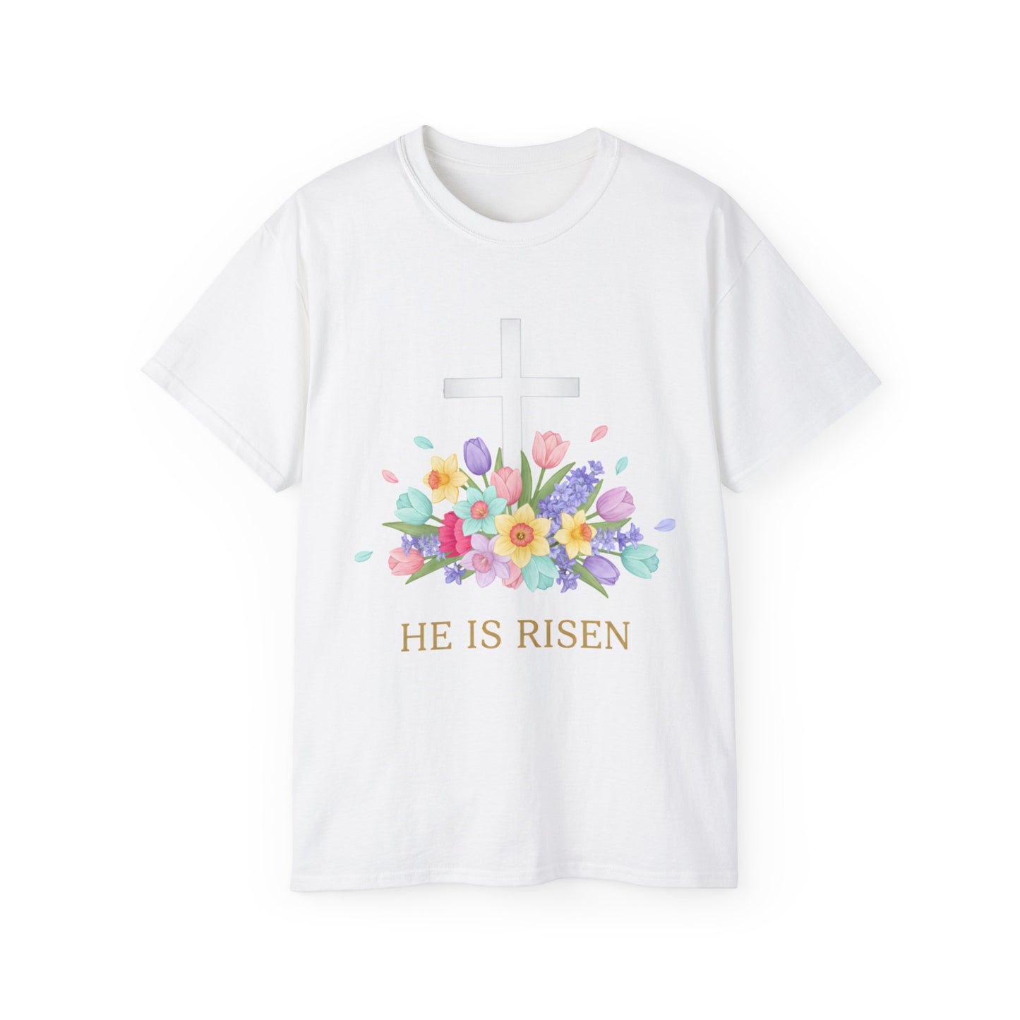 Easter 'He Is Risen' Floral Cross T-Shirt