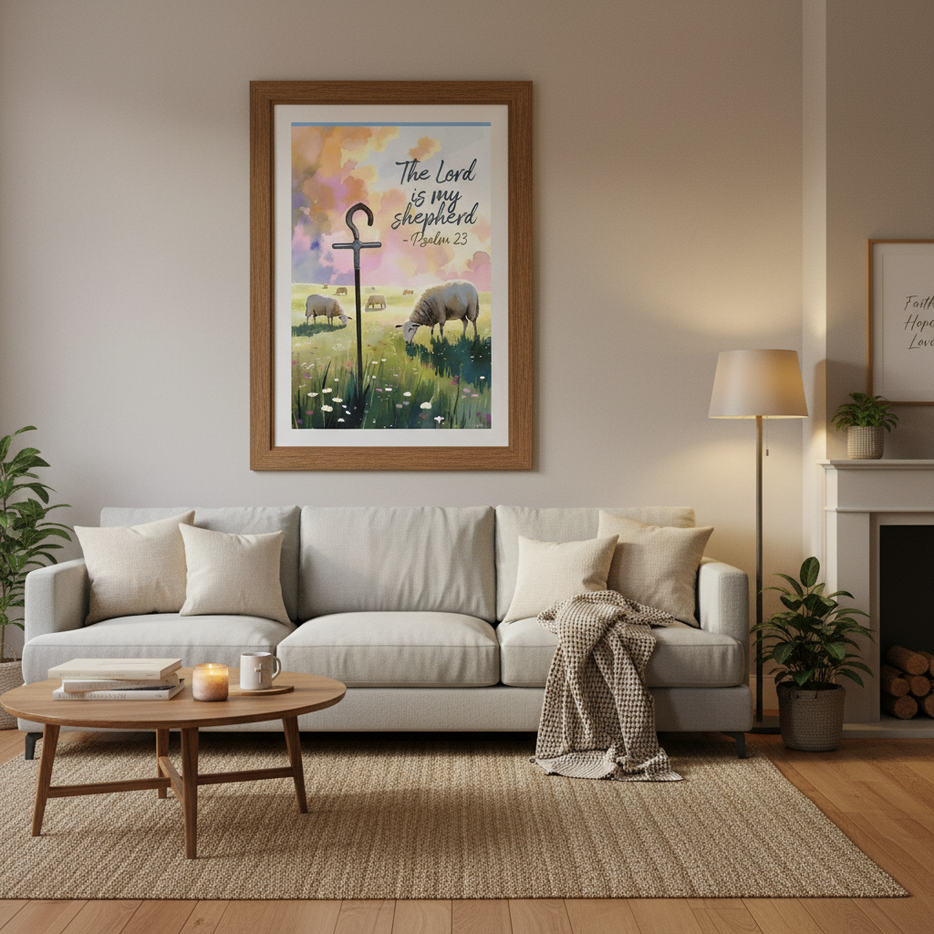 Psalm 23 Canvas Wall Art – “The Lord is My Shepherd” Stretched Canvas