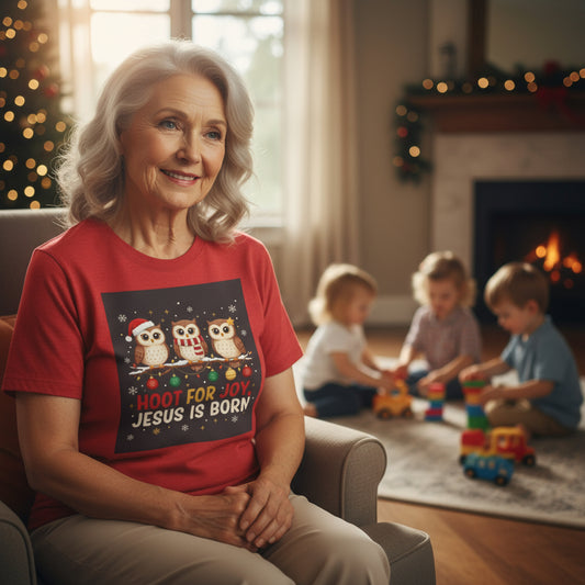 Hoot for Not Jesus is Born - Christmas Owl Graphic Tee - Hoot for Joy Jesus is Born