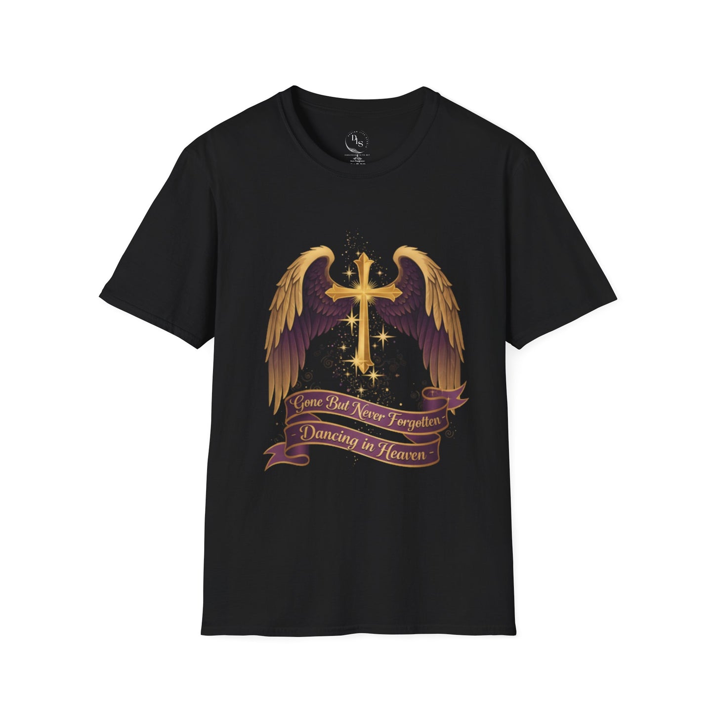 Religious Cross Wings T-Shirt — "Gone But Never Forgotten, Dancing in Heaven" Memorial Tee