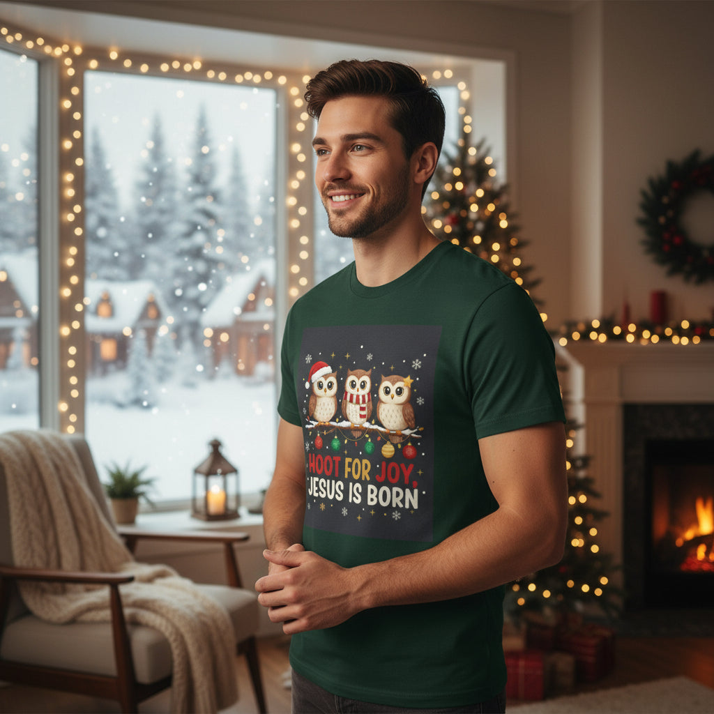 Hoot for Not Jesus is Born - Christmas Owl Graphic Tee - Hoot for Joy Jesus is Born